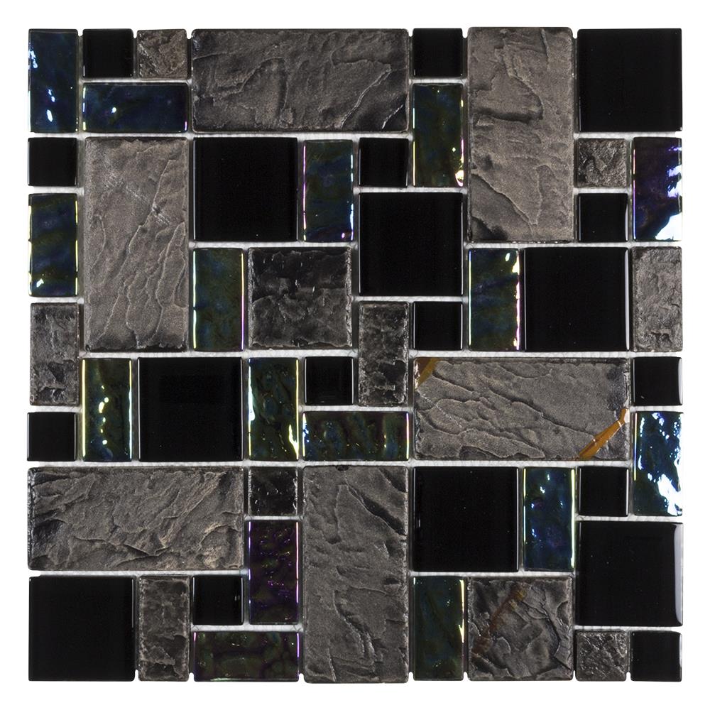 Elida Ceramica CHIGLATHT04 Onyx Slate Cubes 12-in x 12-in Iridescent Porcelain and Glass Mosaic Wall Tile