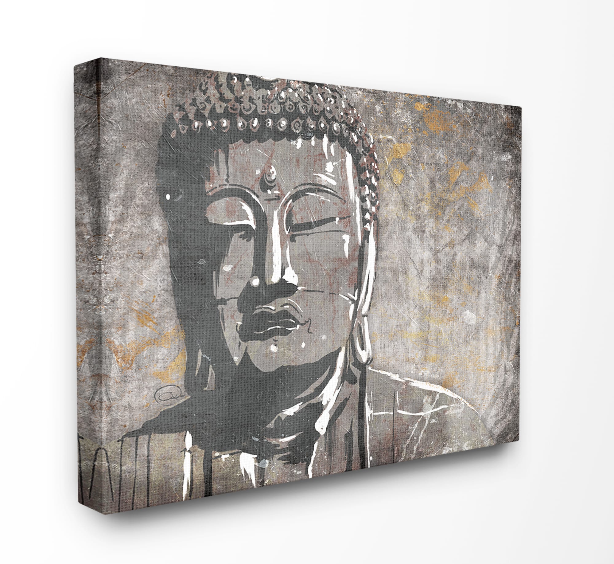 Stupell Industries Distressed Surface Tan and Grey Buddha Mural Onrei ...