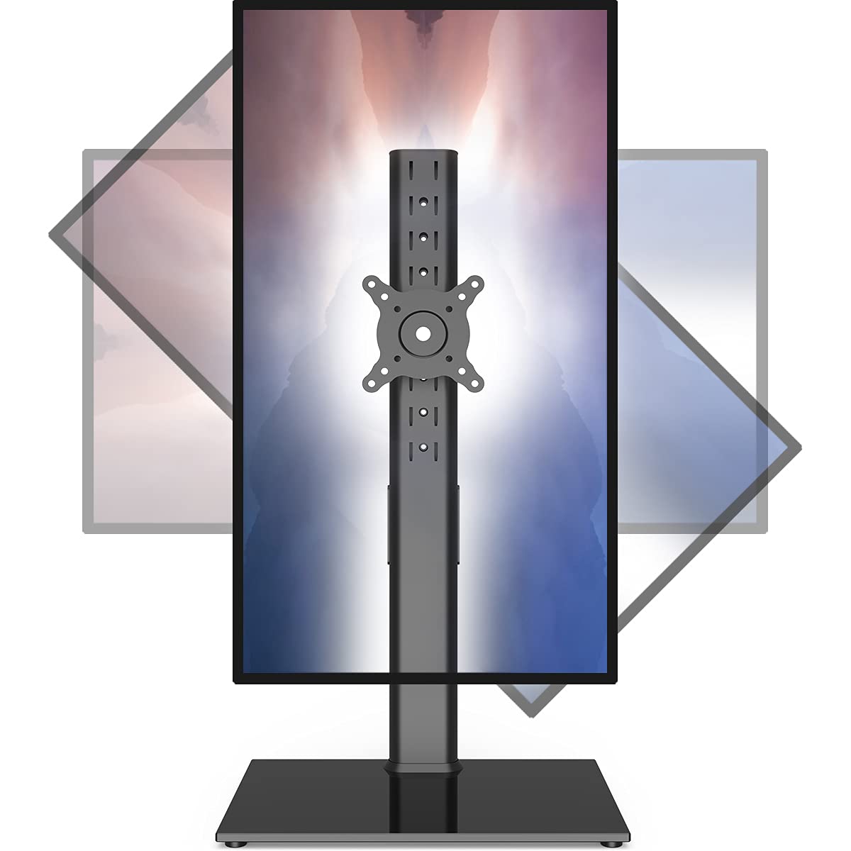Adrinfly  Single Monitor Stand Freestanding 27 43 Inch Monitor Arm Curved Screen Monitor Mount Tempered Glass Base Adjustable Motion Tilt 15 to