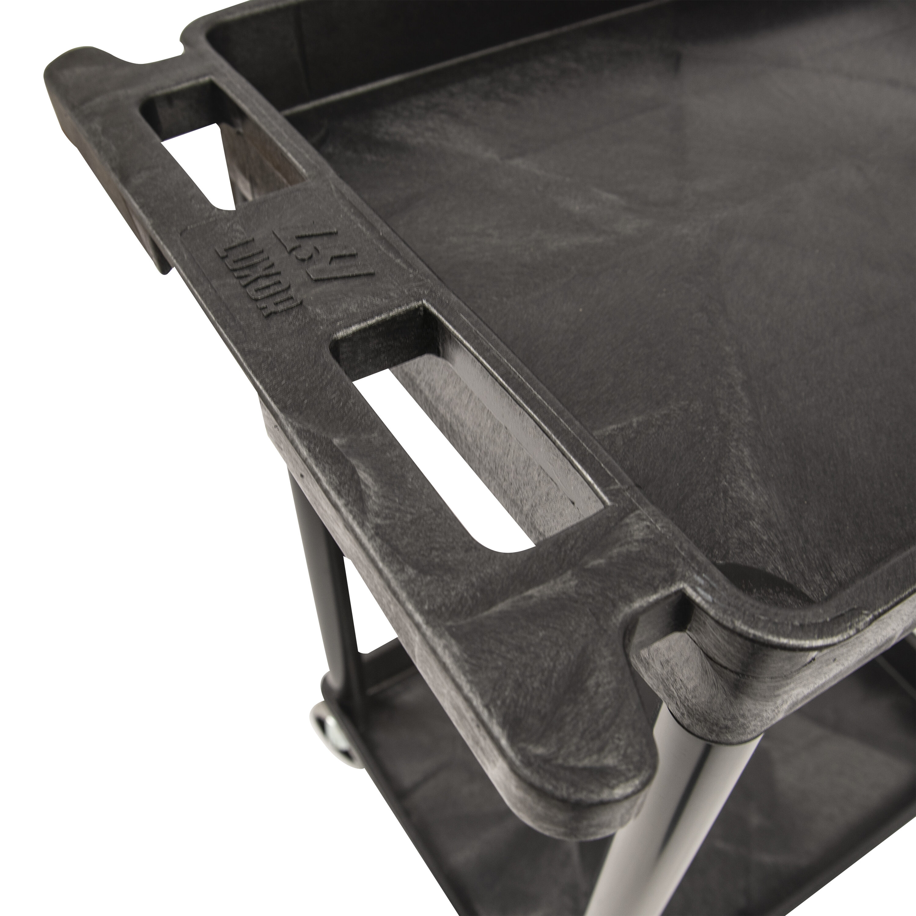 Black HDPE 2-Shelf Utility Cart with 4" Wheels