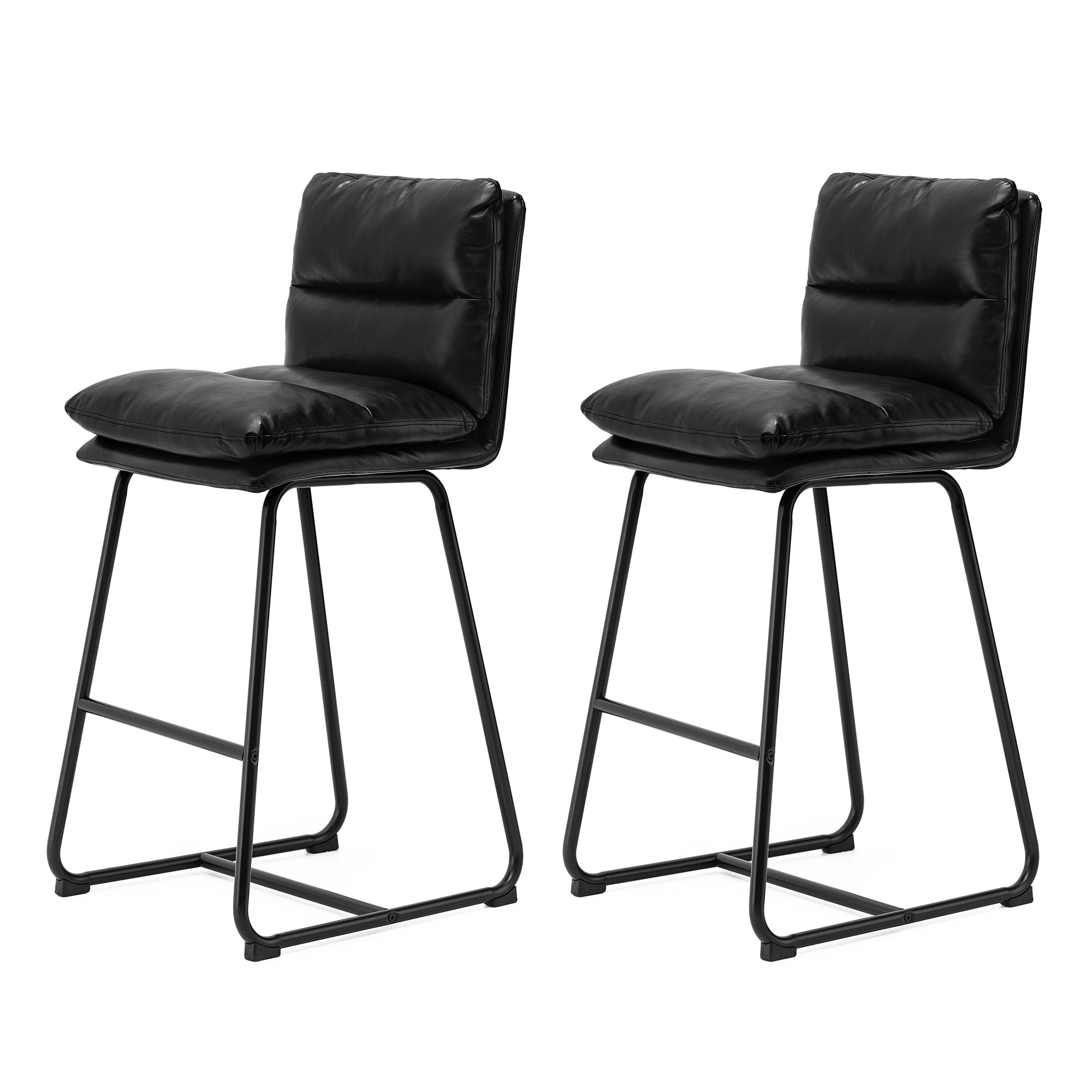 Glitzhome 2026400016 Black 30.75-in H Bar height (28-in to 33-in) Square Seat Upholstered Metal Back Bar Stool Back