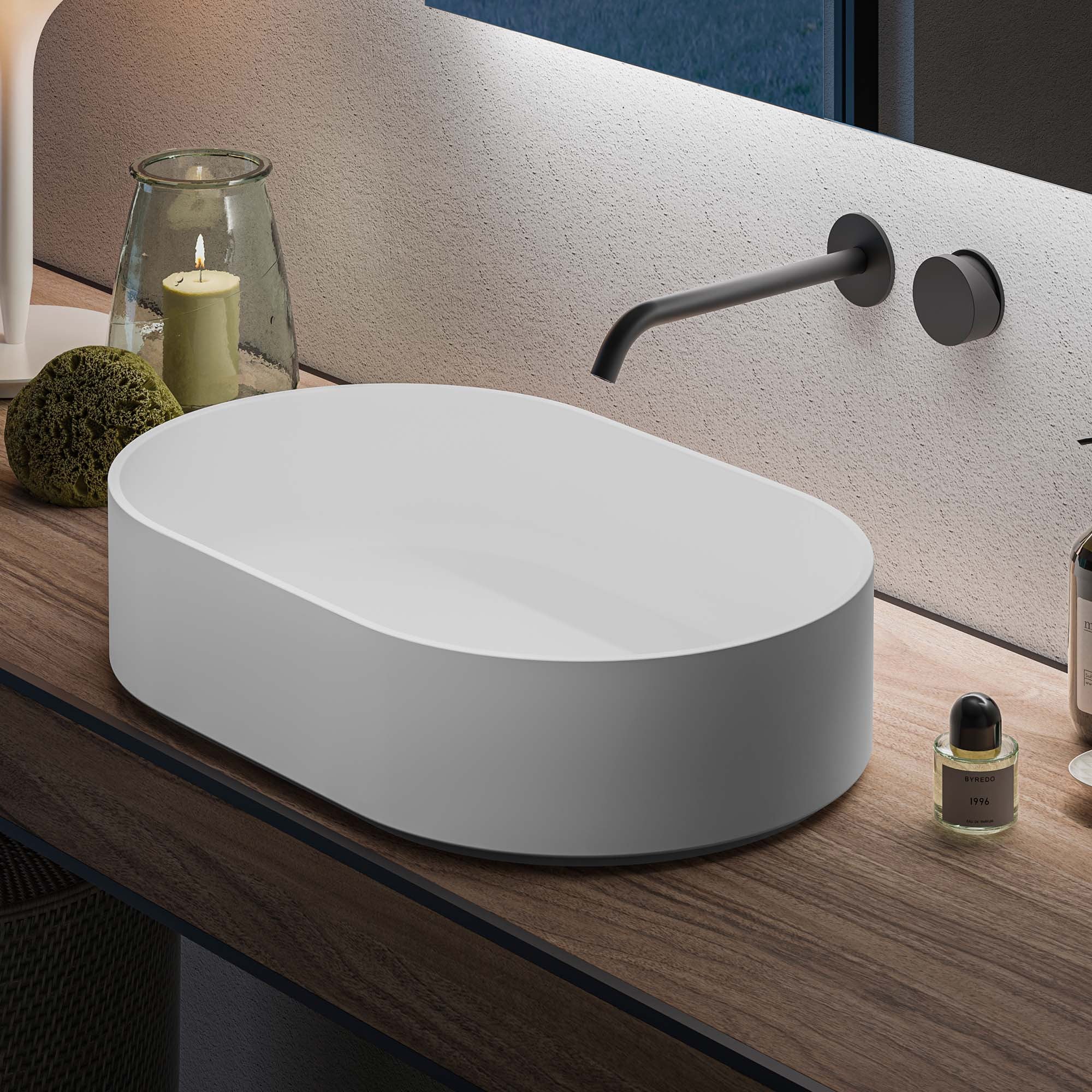 Ruvati Omnia Stone 22.75-in Vessel Oval Modern White Bathroom Sink with Drain Included