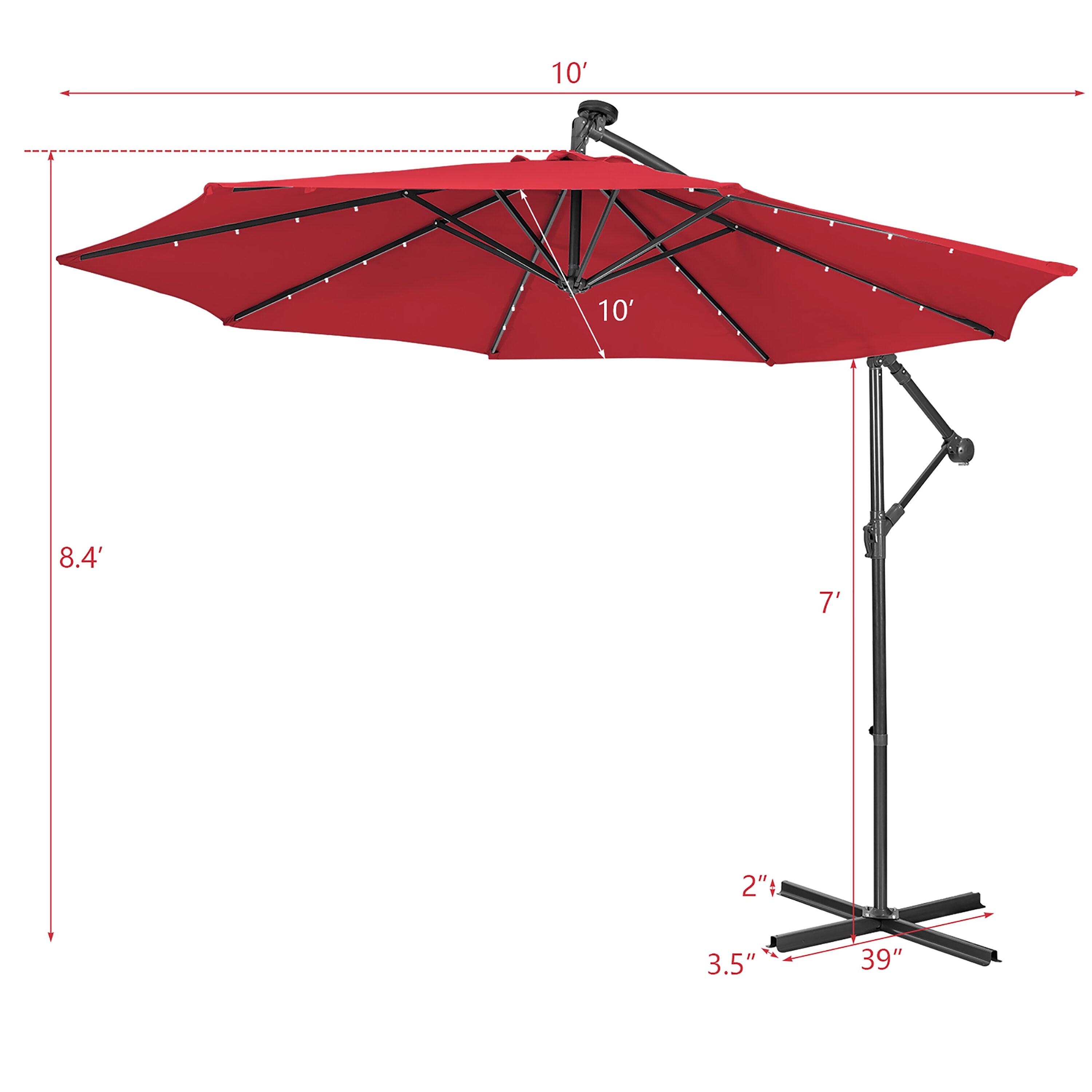 Wine Red 10ft Steel Cantilever Patio Umbrella with LED Lights