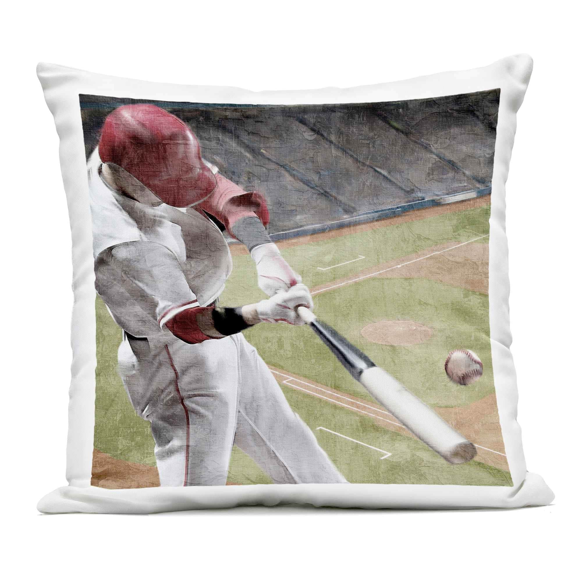 Stupell Industries -  Baseball Swing In Action Outdoor Printed Pillow design by Kim Allen 18 x 18