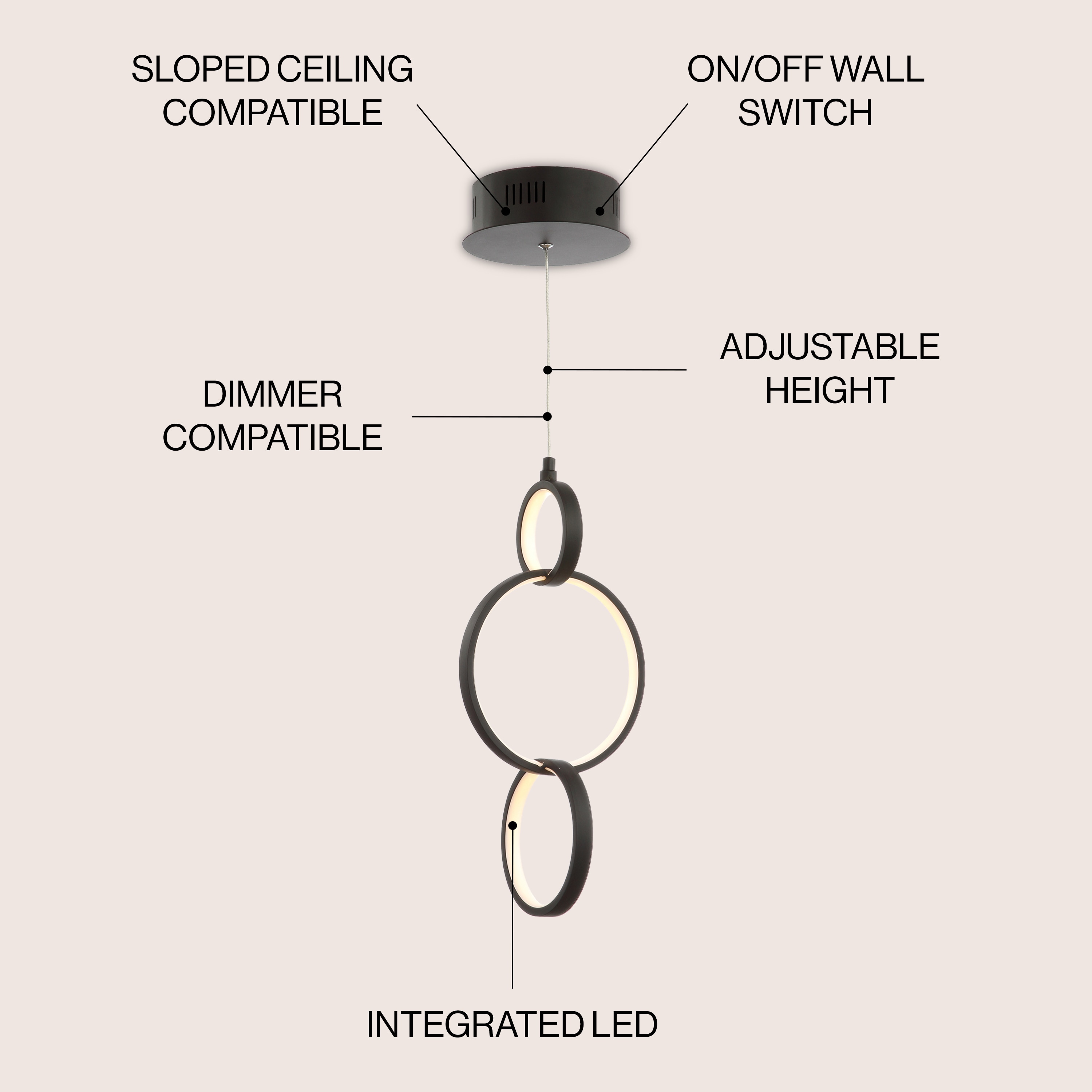 Loop 7.75" Black Adjustable LED Metal Geometric Pendant