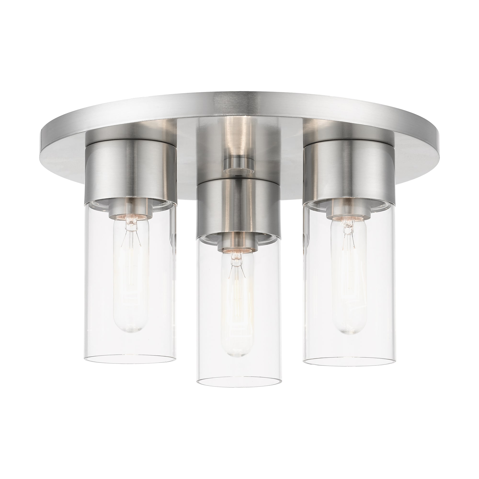 Sleek Brushed Nickel 3-Light Flush Mount with Clear Glass