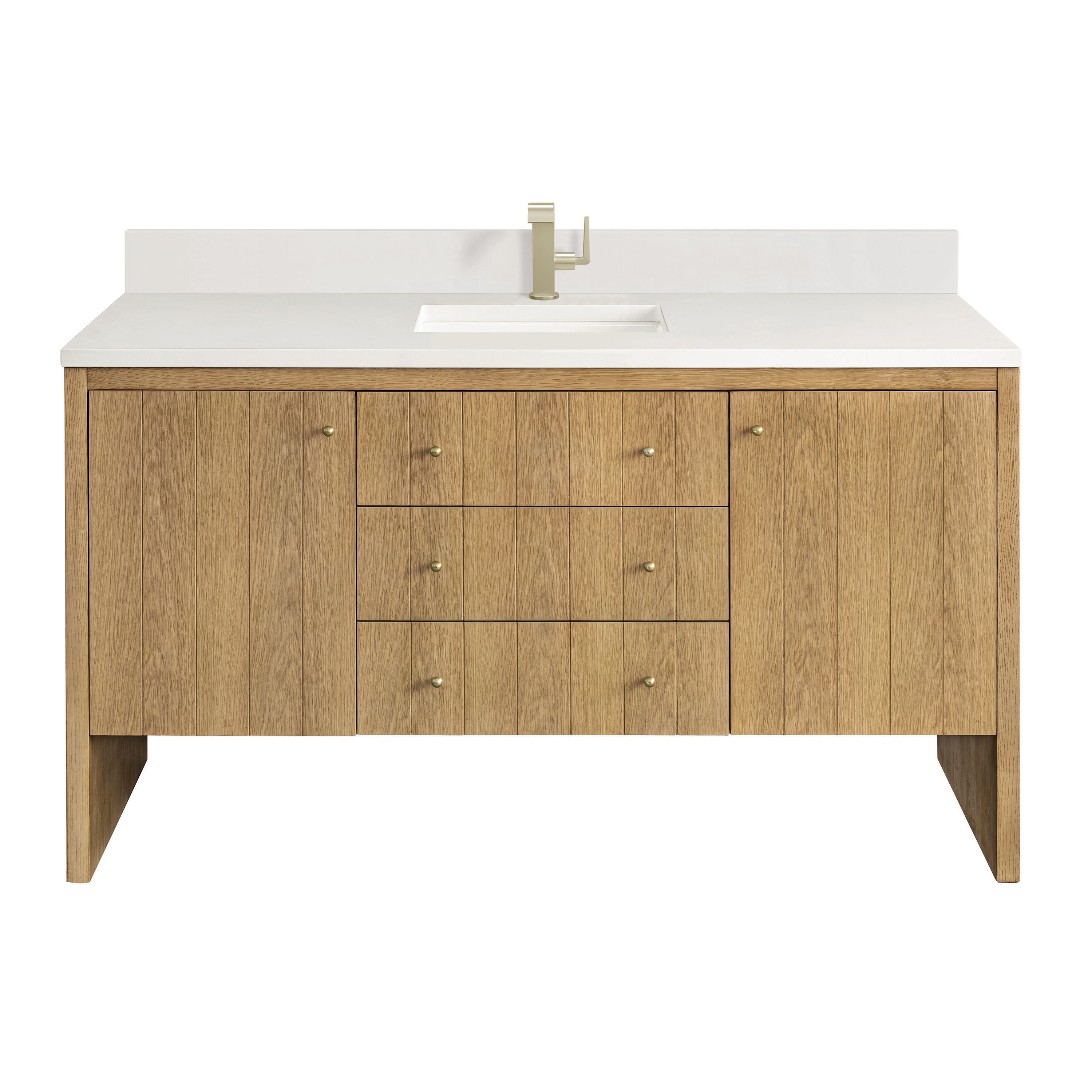 James Martin Vanities 435-V60S-LNO-1WZ Hudson 60-in Light Natural Oak Undermount Single Sink Bathroom Vanity with White Zeus Quartz Top