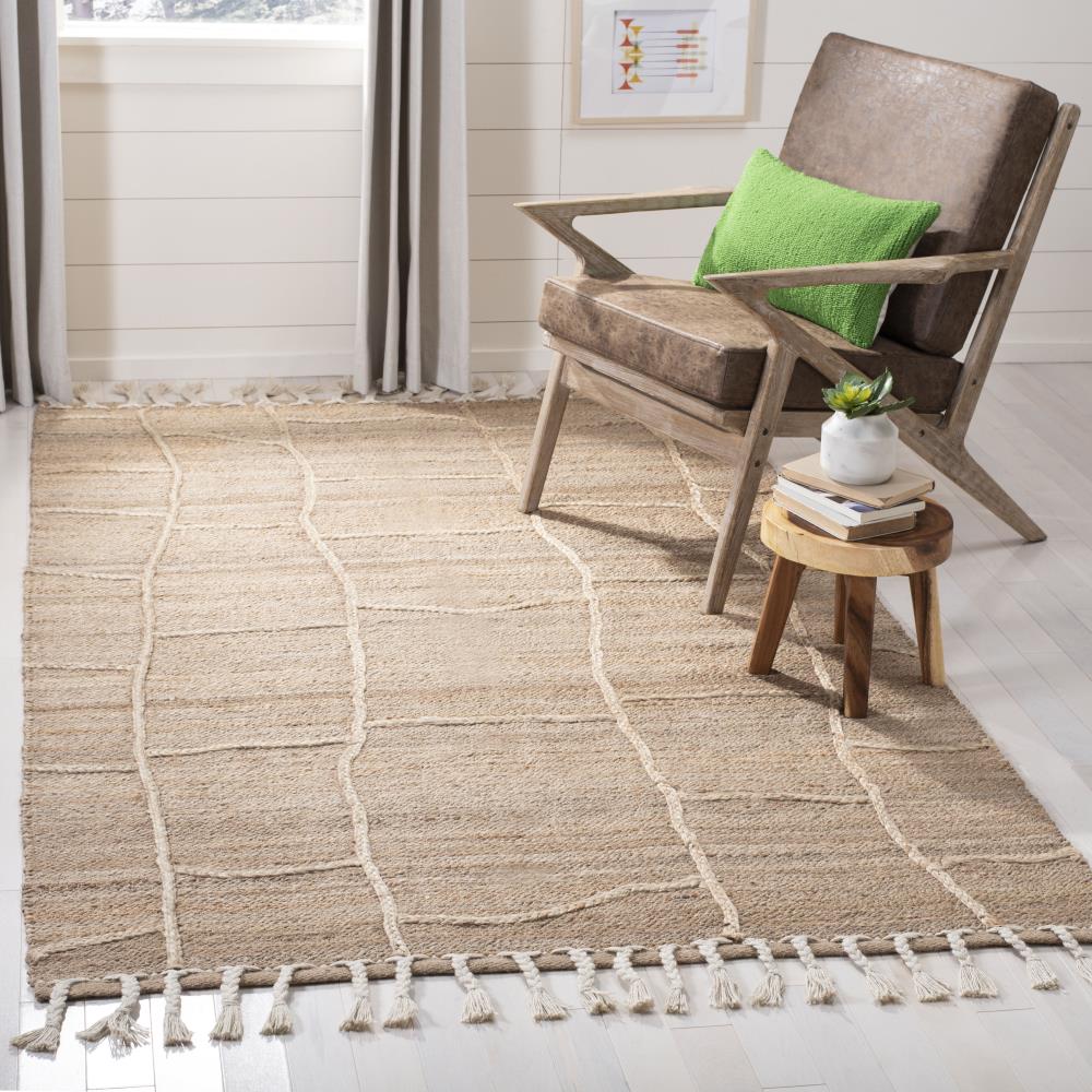 Handwoven Jute Natural Fiber 6' Square Area Rug with Non-Slip Backing