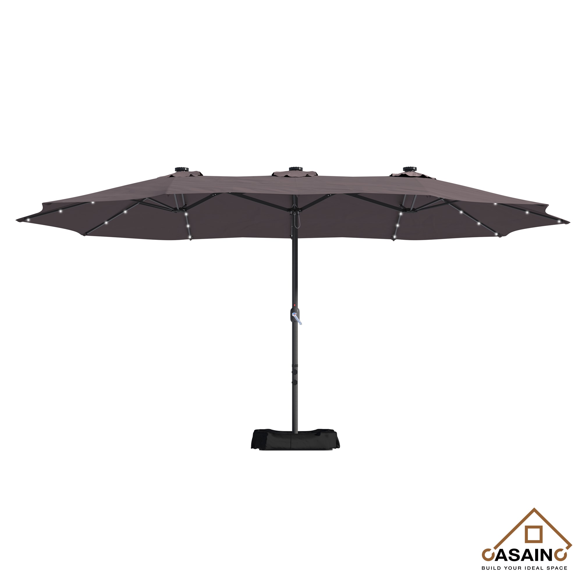 CASAINC YH-OB-OTU012CF 15-ft Steel Brown No-tilt Market Patio Umbrella with Lights with Base