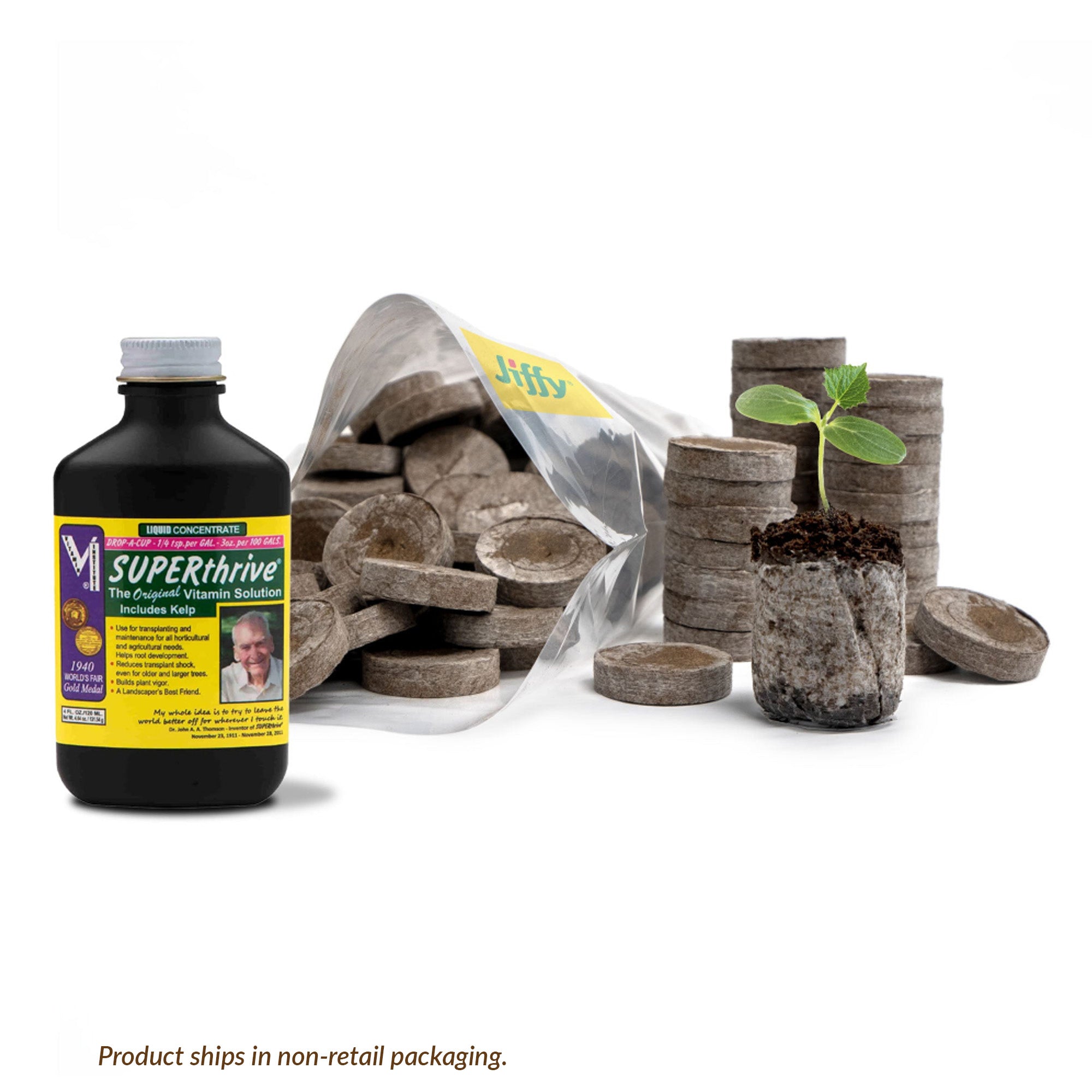 Jiffy 36 MM Peat Soil Pellets Seeds Starting Plugs Indoor Seed Starter 100 Count and Plant Vitamin Solution with Kelp 4 Oz. #J3R100-ST4-BNDL2