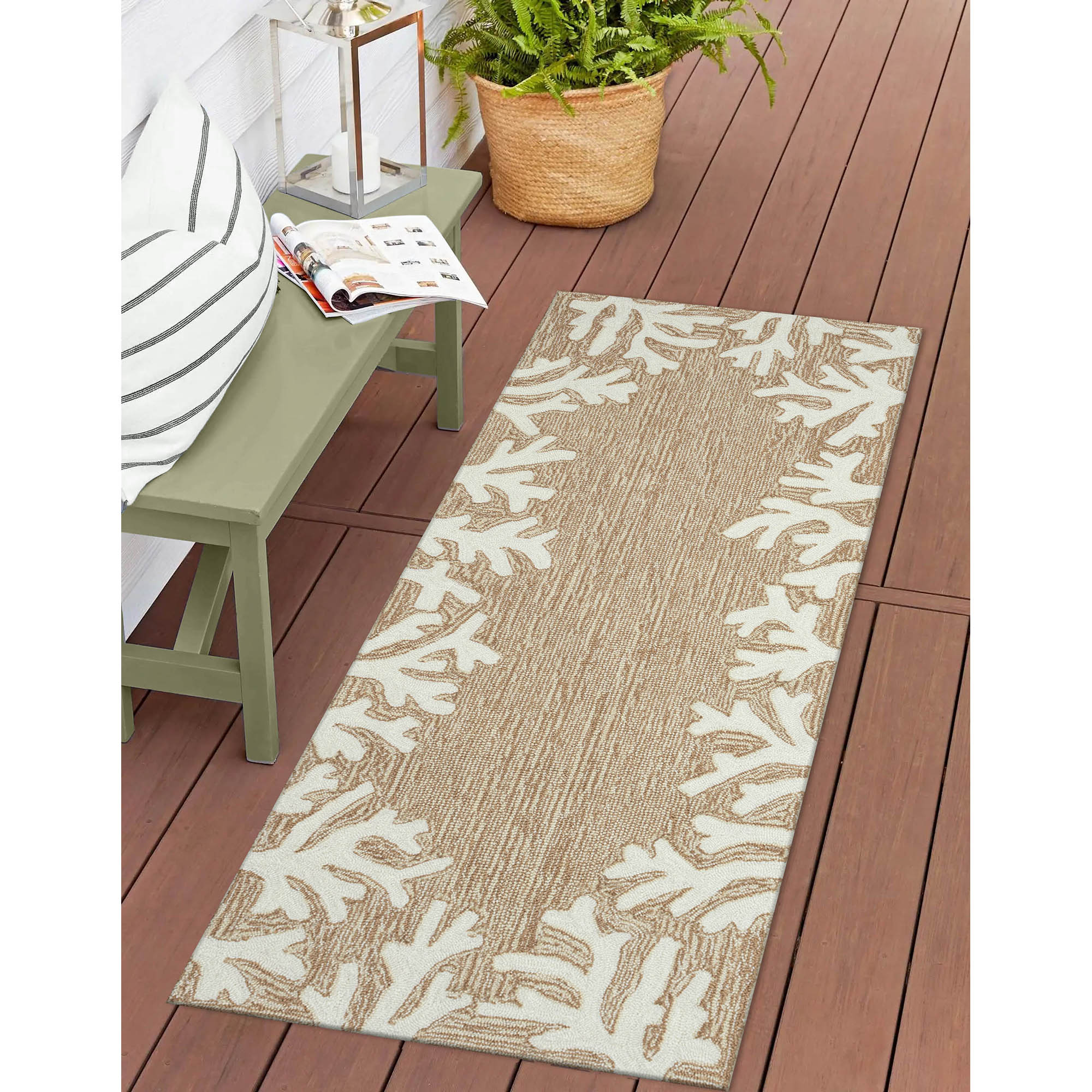 Liora Manne CAPR5162012 Capri 2 x 5 (ft) Tufted Polyester Neutral Rectangular Indoor/Outdoor Border Coastal Runner rug