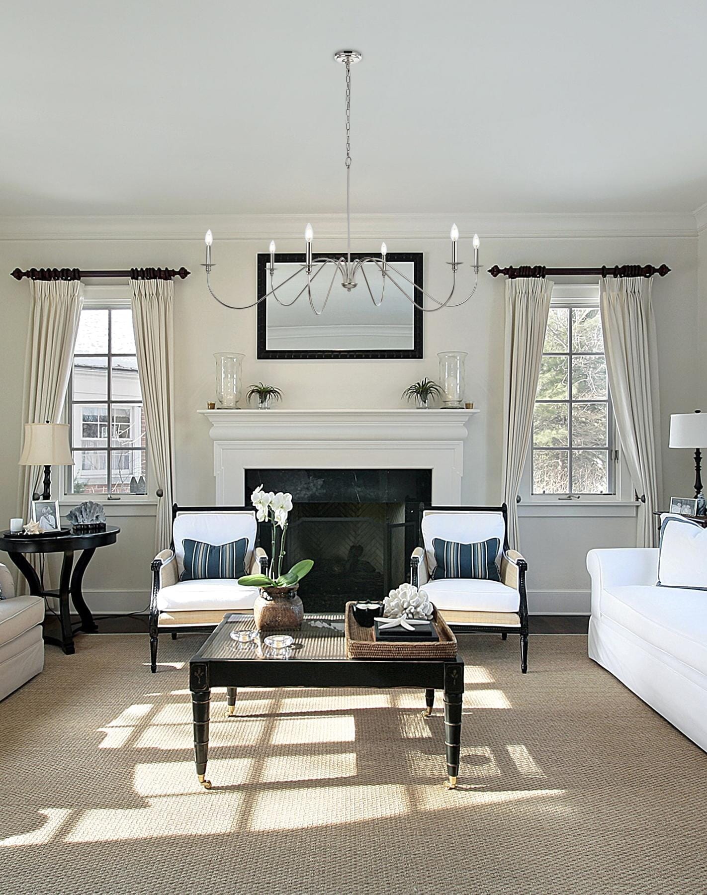 Polished Nickel 60" 6-Light Candle Chandelier