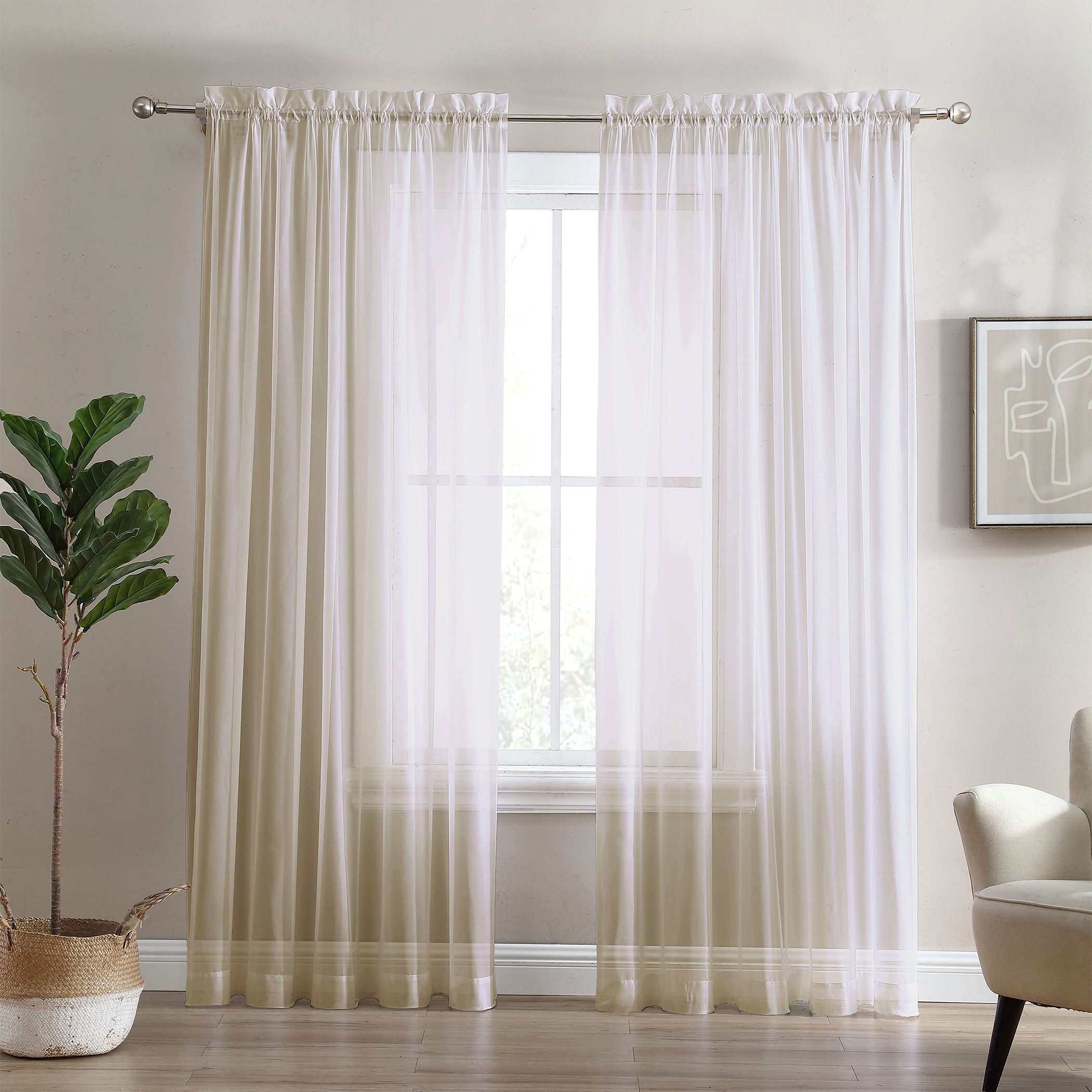 Swift Home 95-in Taupe Light Filtering Rod Pocket Curtain Panel Pair in ...