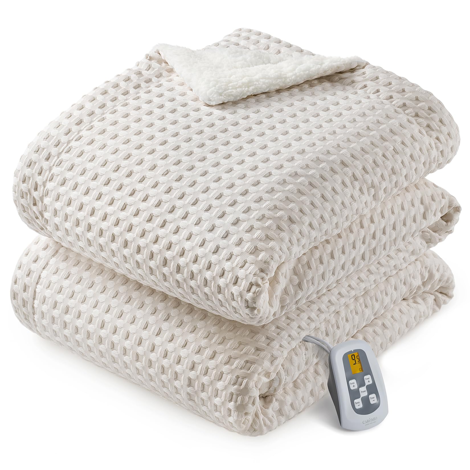 IdealHouse Full Size Beige Sherpa Electric Heated Blanket With 10 Heating Levels 12 Hour Auto Shut Off Machine Washable ETL Certified Warm Throw For Bedroom Apartment Couch 72x84 Inches