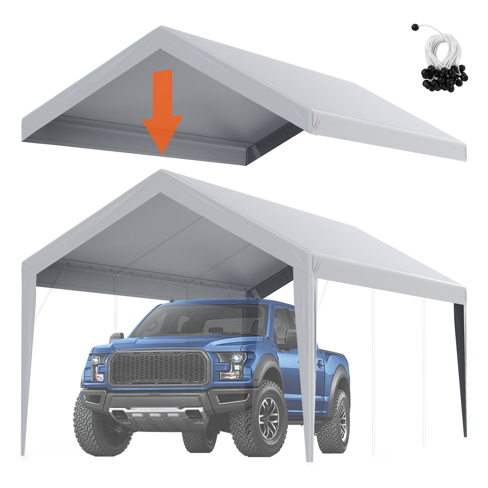 Mecale - 10-ft x 20-ft Carport Replacement Canopy Top Cover Gray Waterproof UV Garage Tent Tarp