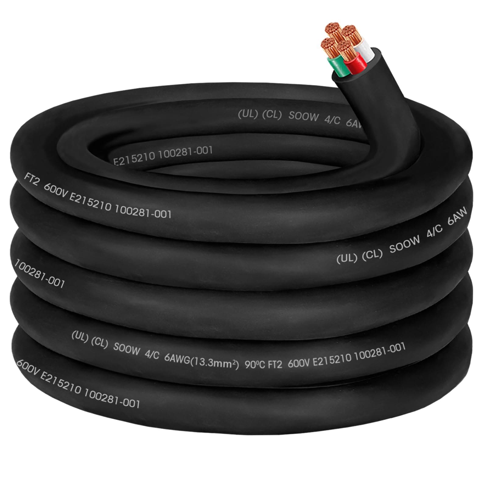 Etokfoks  20ft 6 AWG 4 Conductor 600V Black SOOW Portable Power Cable Cord Oil Water Resistant Heavy Duty Extension