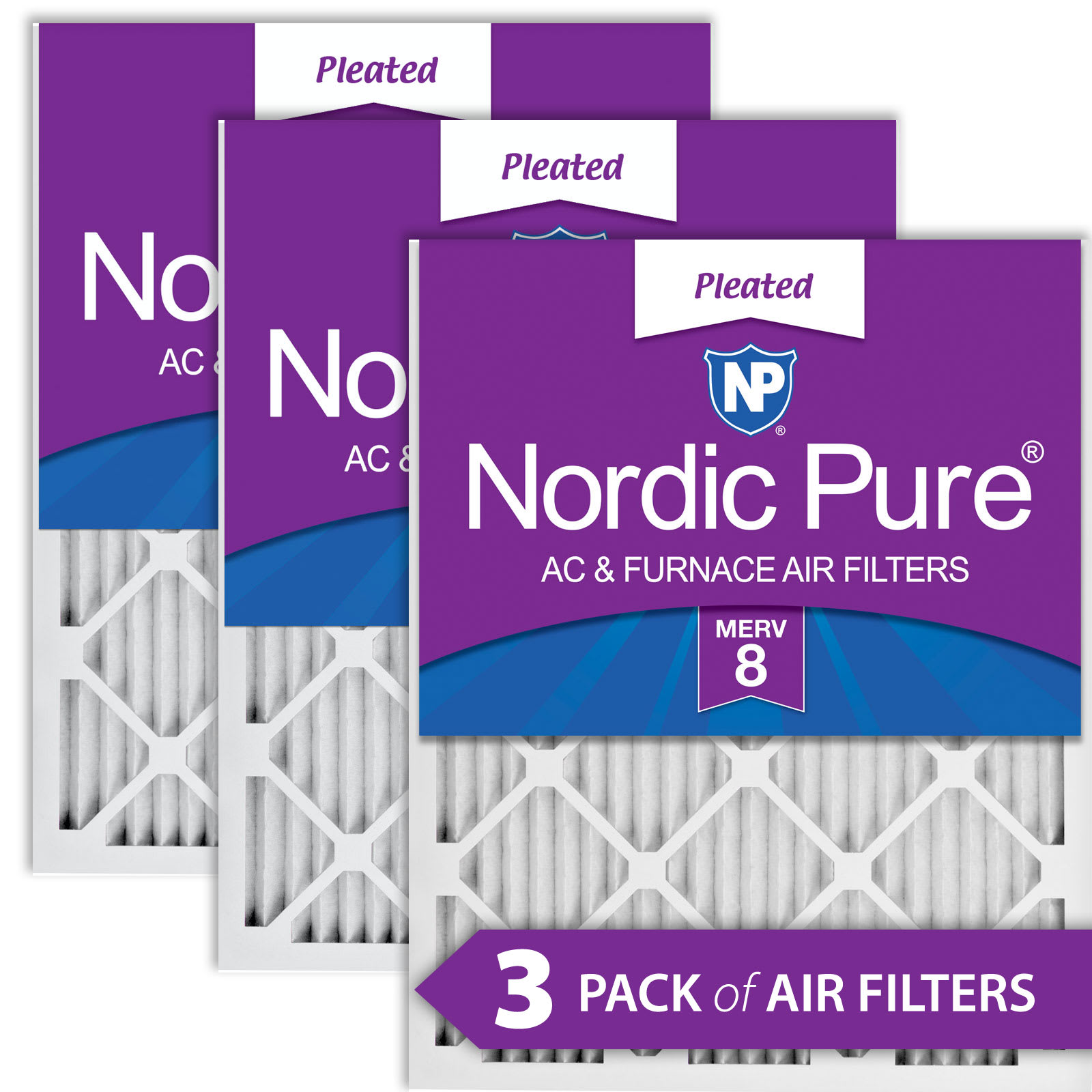 Nordic Pure 20x25x1 (19 1/2x24 1/2) Pleated MERV 8 Air Filters 3 Pack