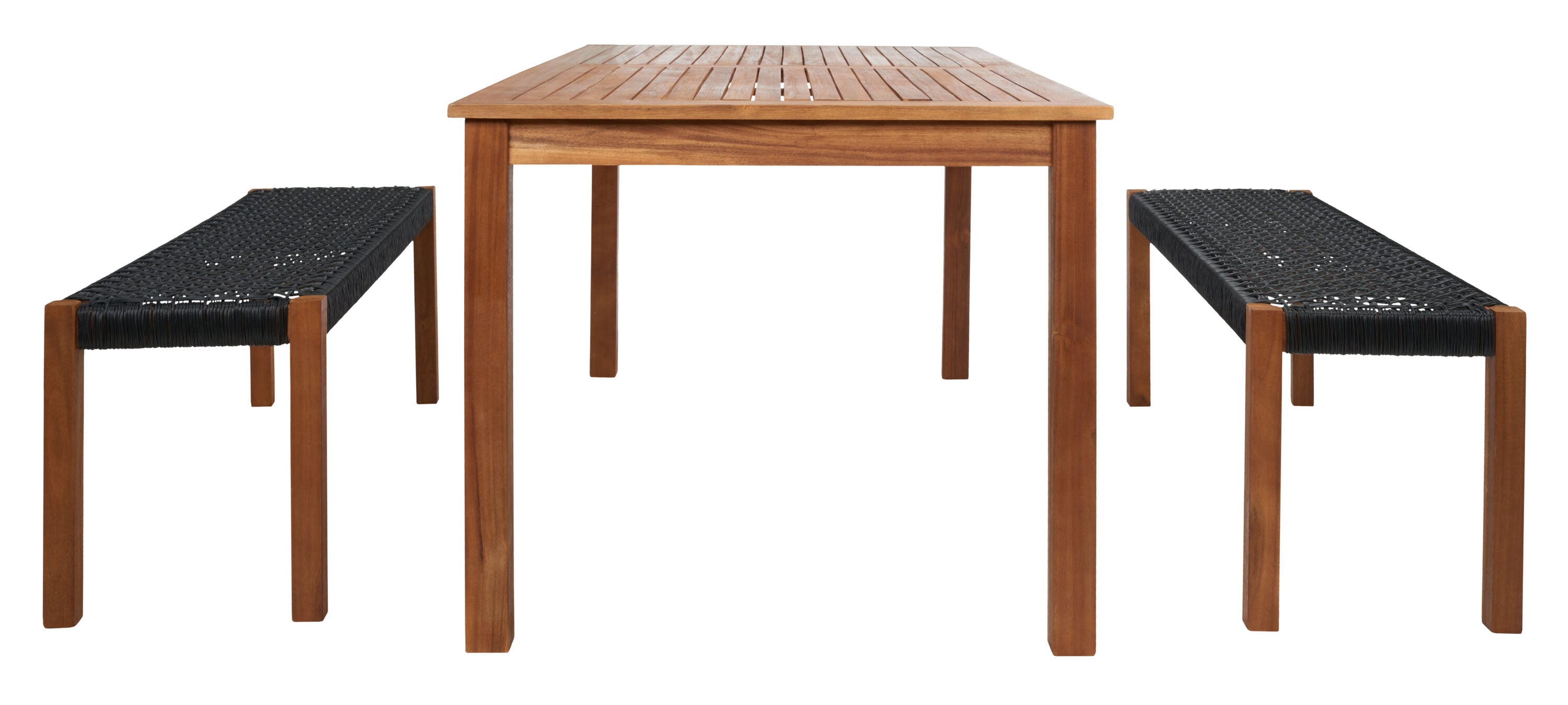 Natural Acacia and Black Woven Rattan 4-Person Patio Dining Set