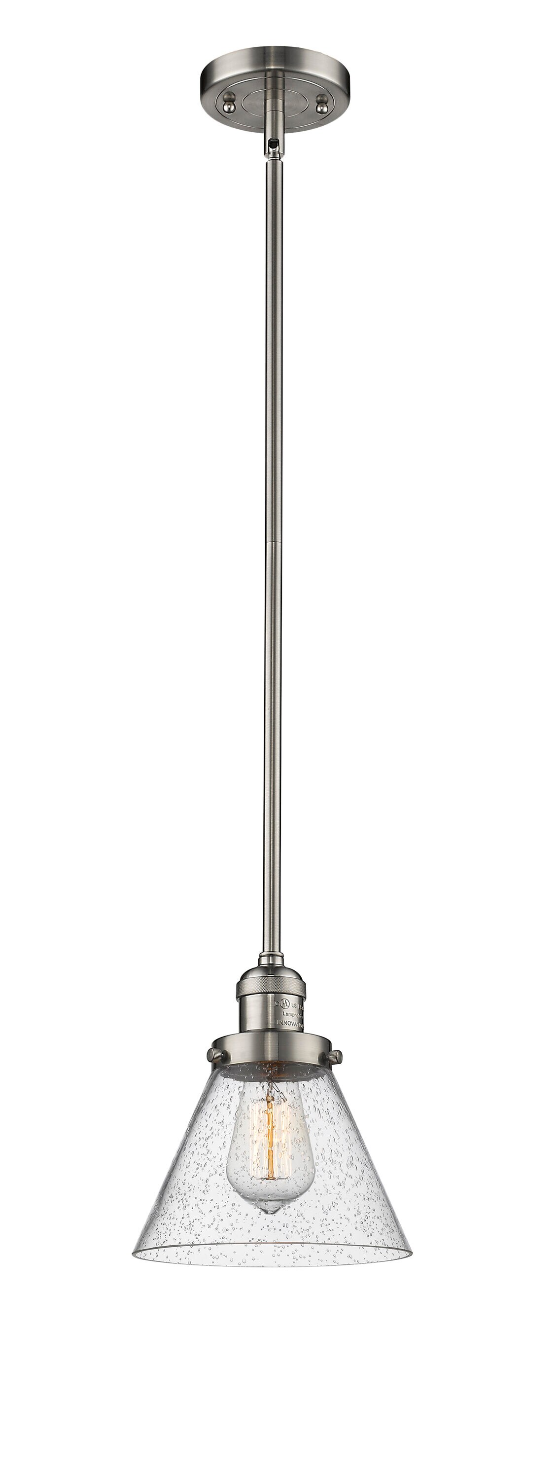 Innovations Lighting 201S-SN-G44 Cone Brushed Satin Nickel Industrial Seeded glass Cone Medium Hanging Pendant light