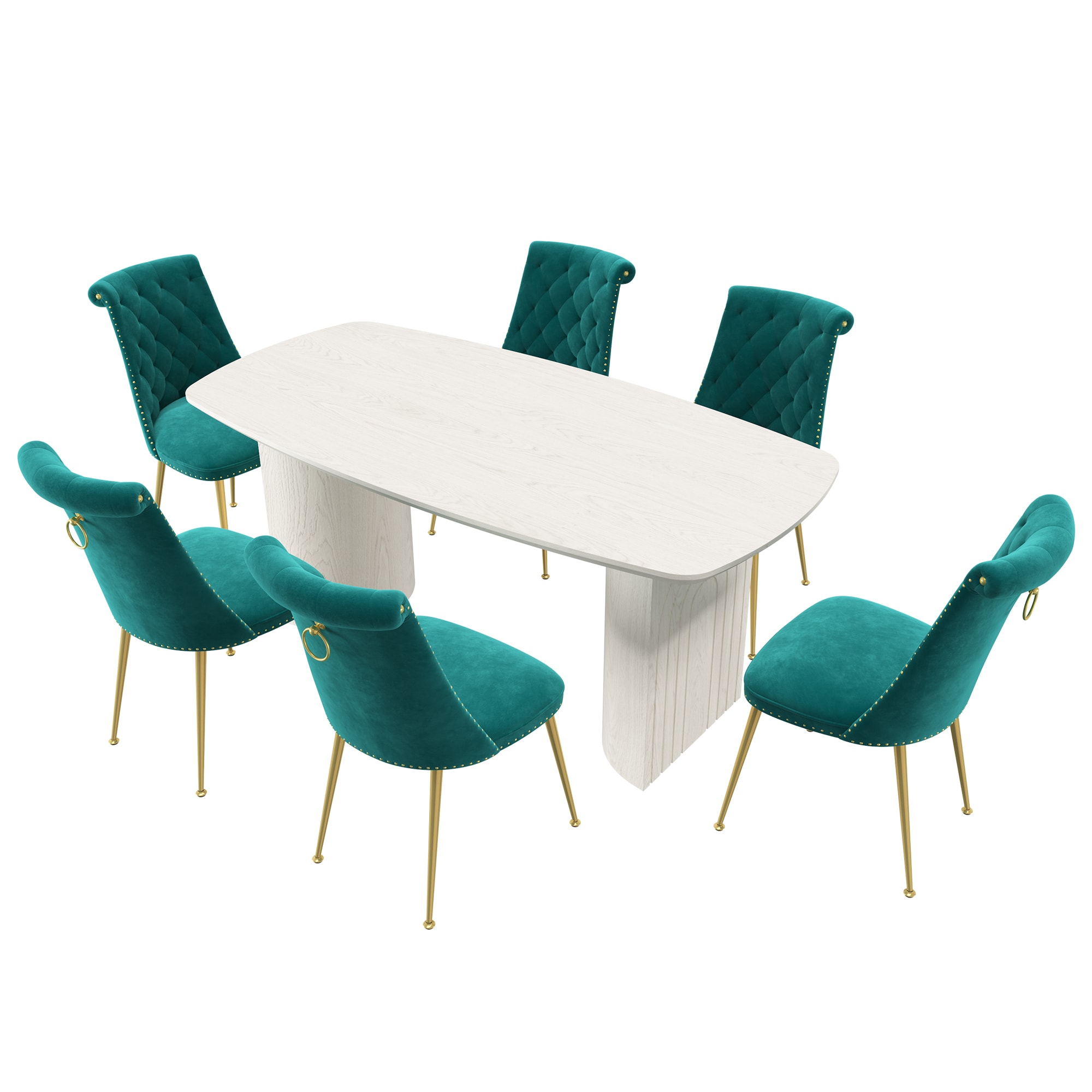 Clihome CL-1660A703GN Green Chair/White Table Contemporary/Modern Dining Room Set with Rectangular Table ( Seats 6 )