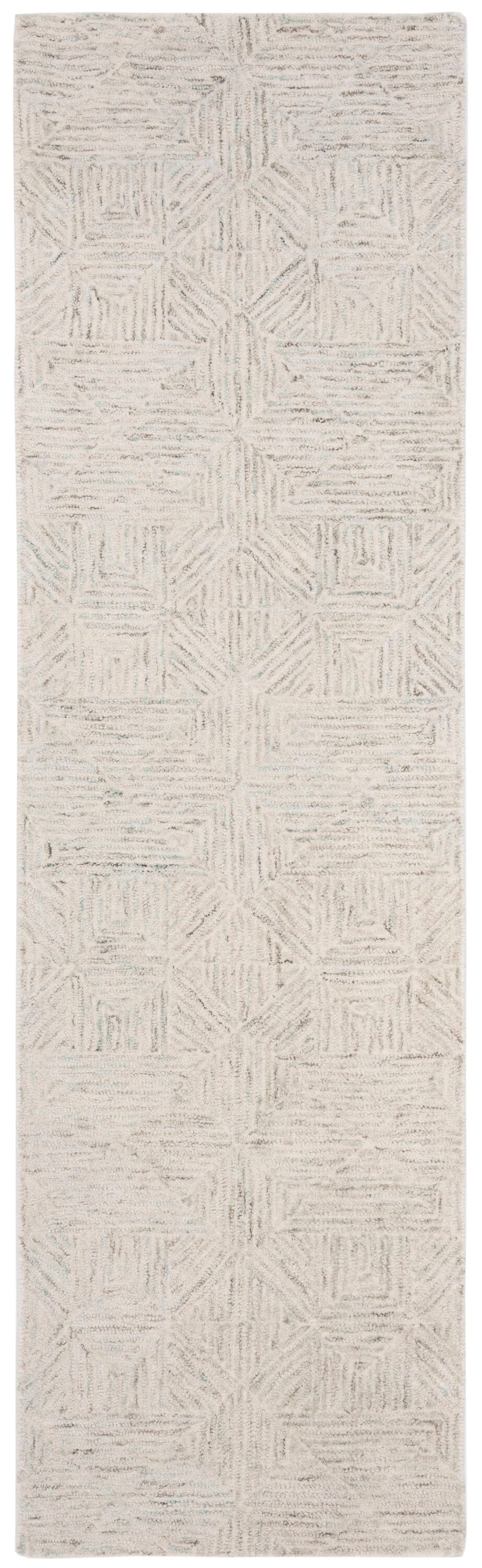 Safavieh ABT763J-210 Abstract Polinia 2 x 10 (ft) Tufted Wool Ivory/Light Blue Rectangular Indoor Geometric Farmhouse/Cottage Runner rug