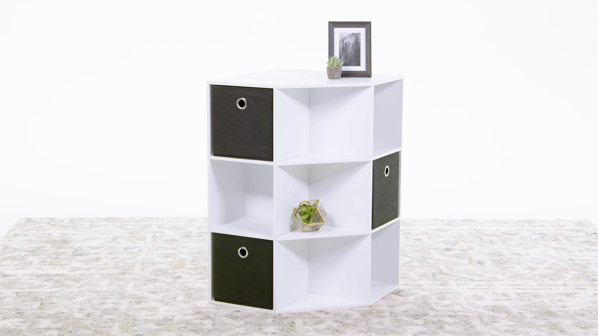 Style Selections Style Selections White 9 Cube Corner and Black Fabric  Collapsible Bin Organizer Collection