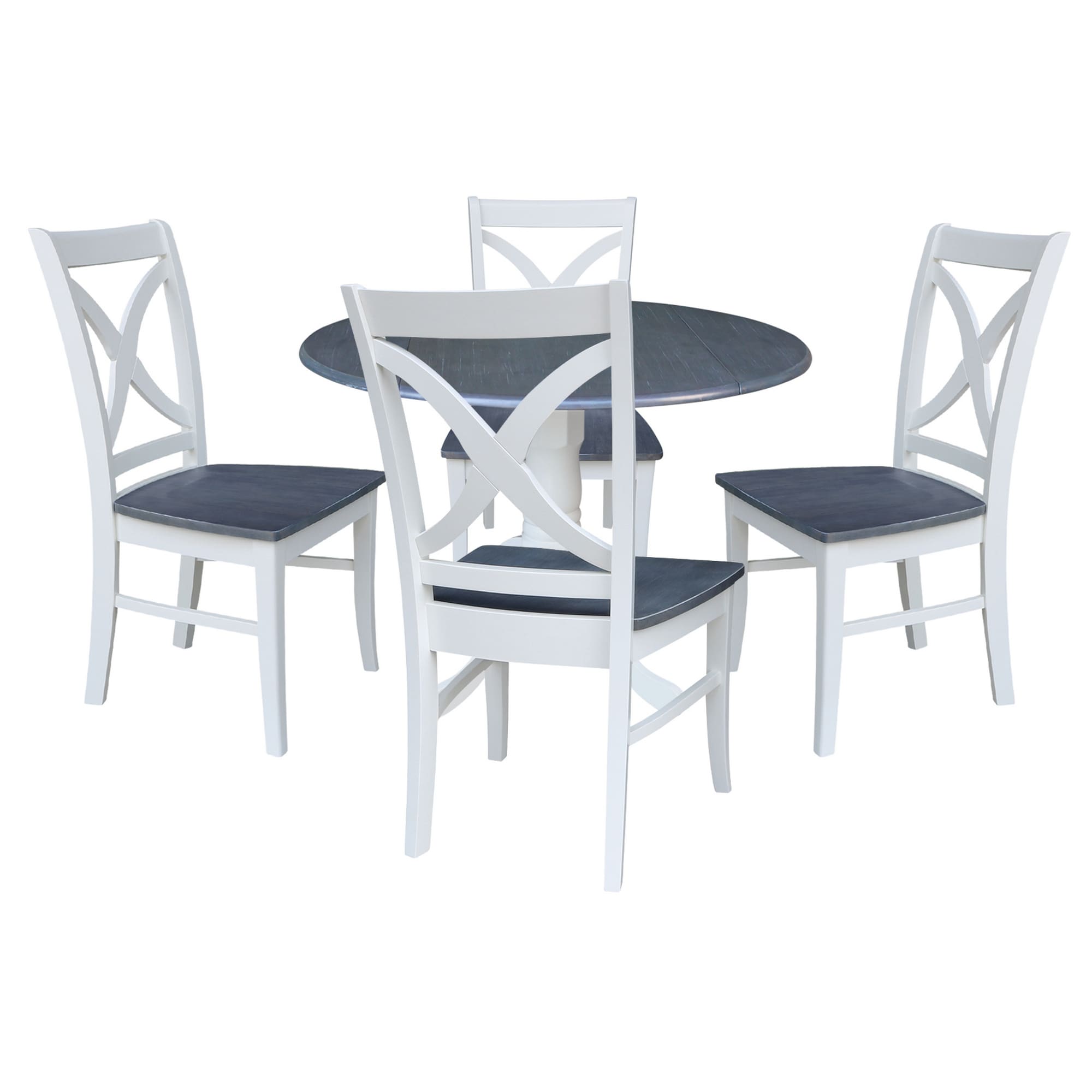 International Concepts K05-42DP-C14-4 White/Heather Gray Traditional Dining Room Set with Round Table (Seats 4)