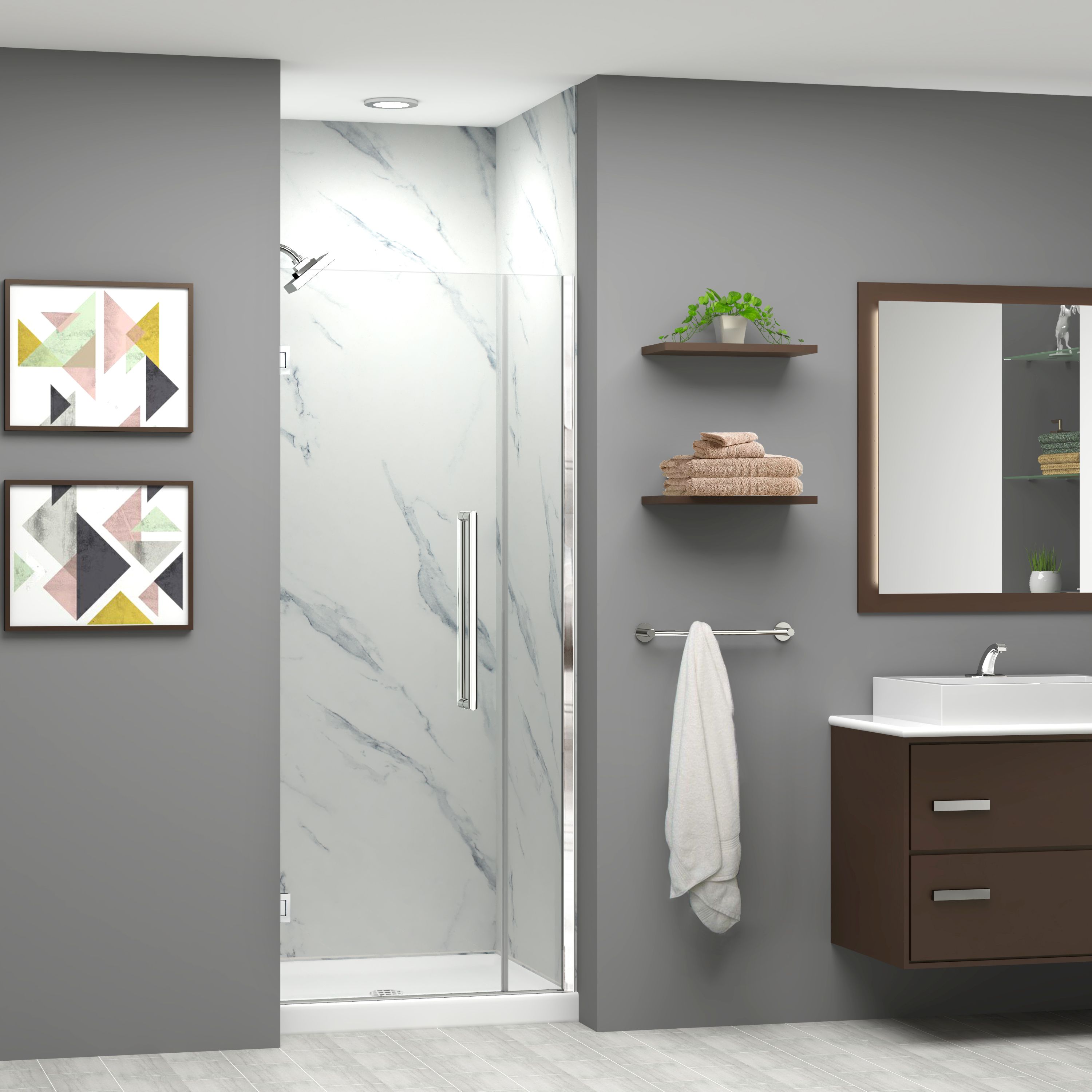 Transolid EHTB32267610C-T-PC Elizabeth Polished Chrome 32-in to 32-1/2-in x 76-in Semi-frameless Hinged Soft Close Shower Door