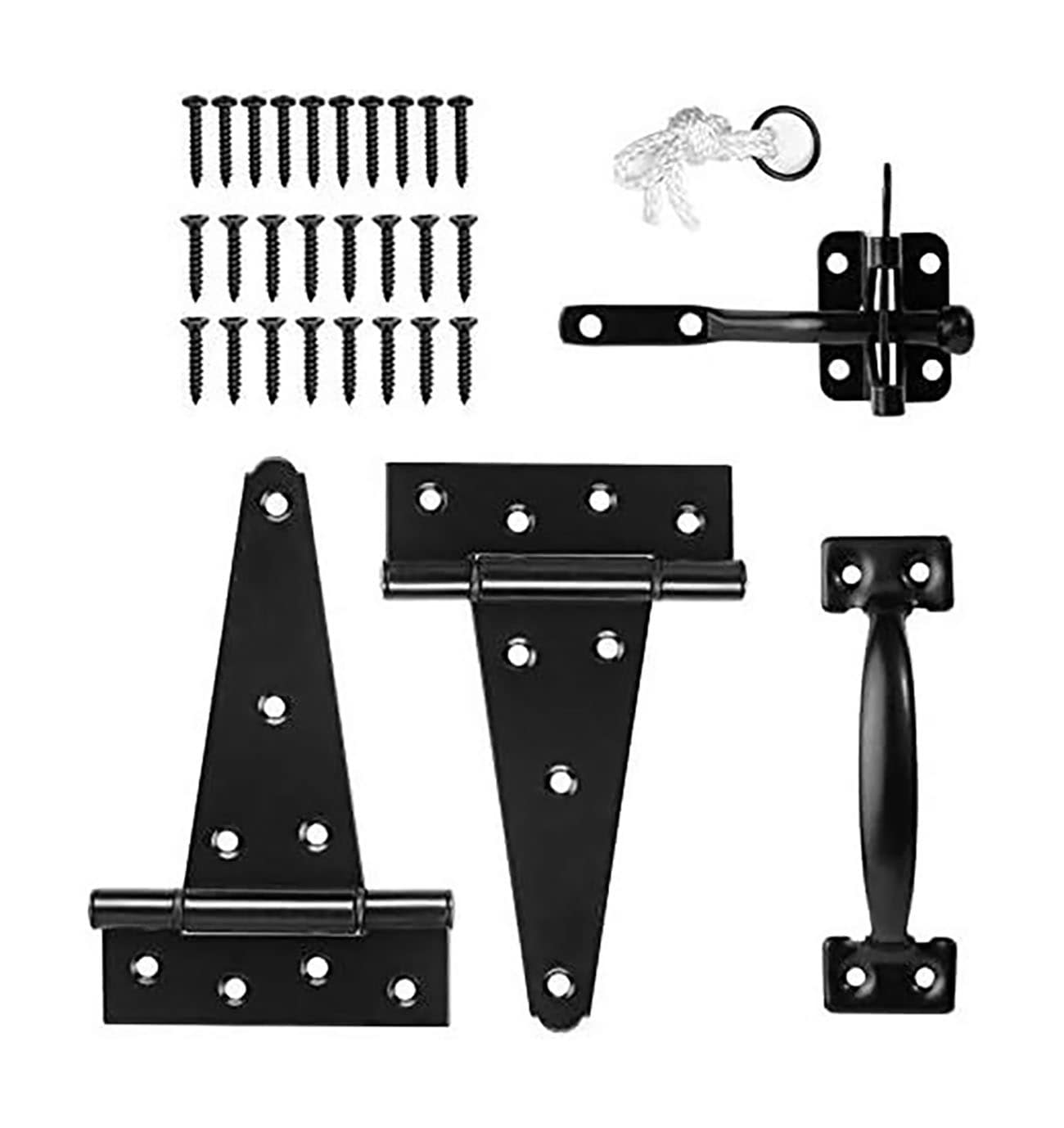 Etokfoks  heavy duty gate latch and handle hardware kit steel gravity latch t hinges decorative pull and mounting screws for wooden vinyl and