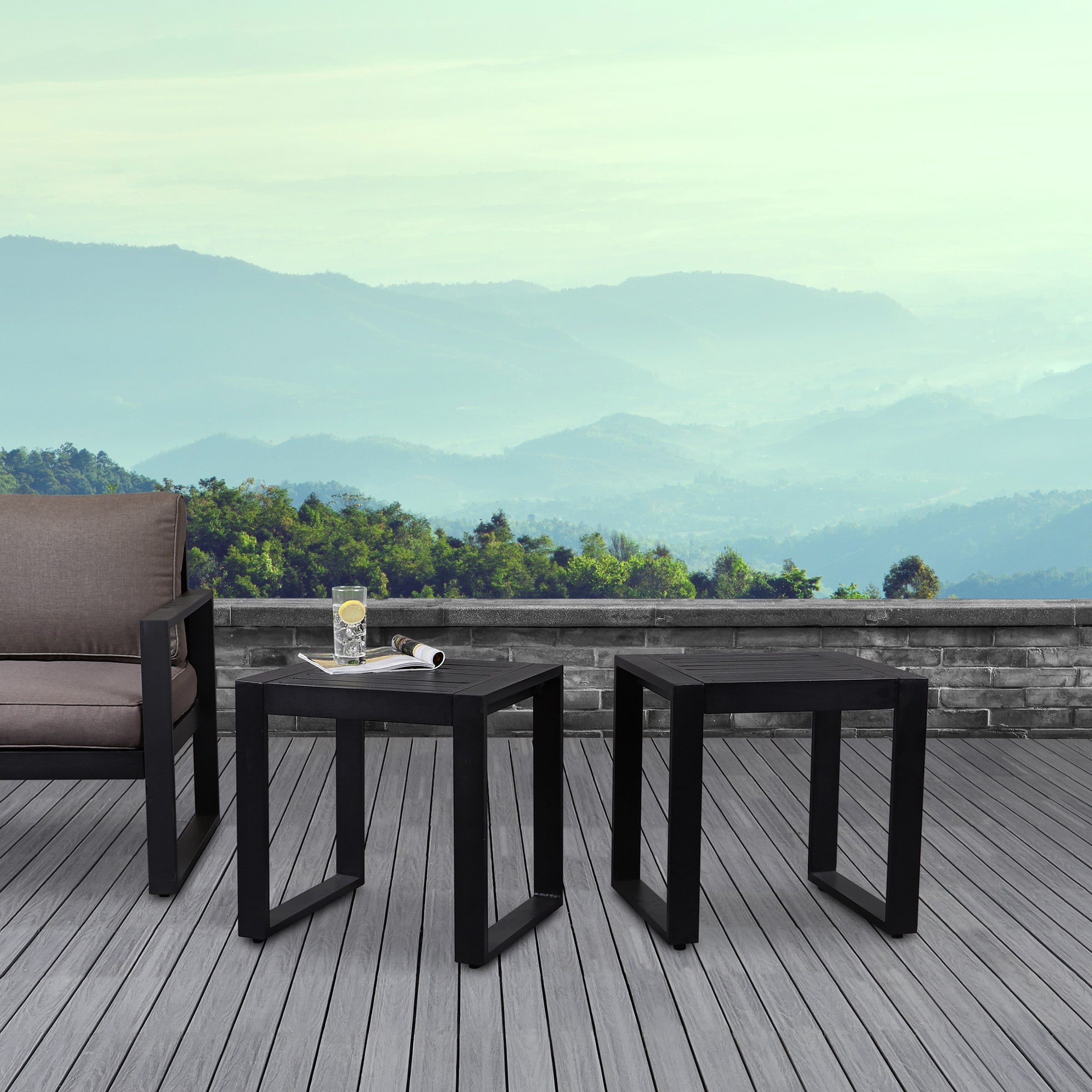 Real Flame 9625-BK Baltic Square Outdoor End Table 18-in W x 20-in L