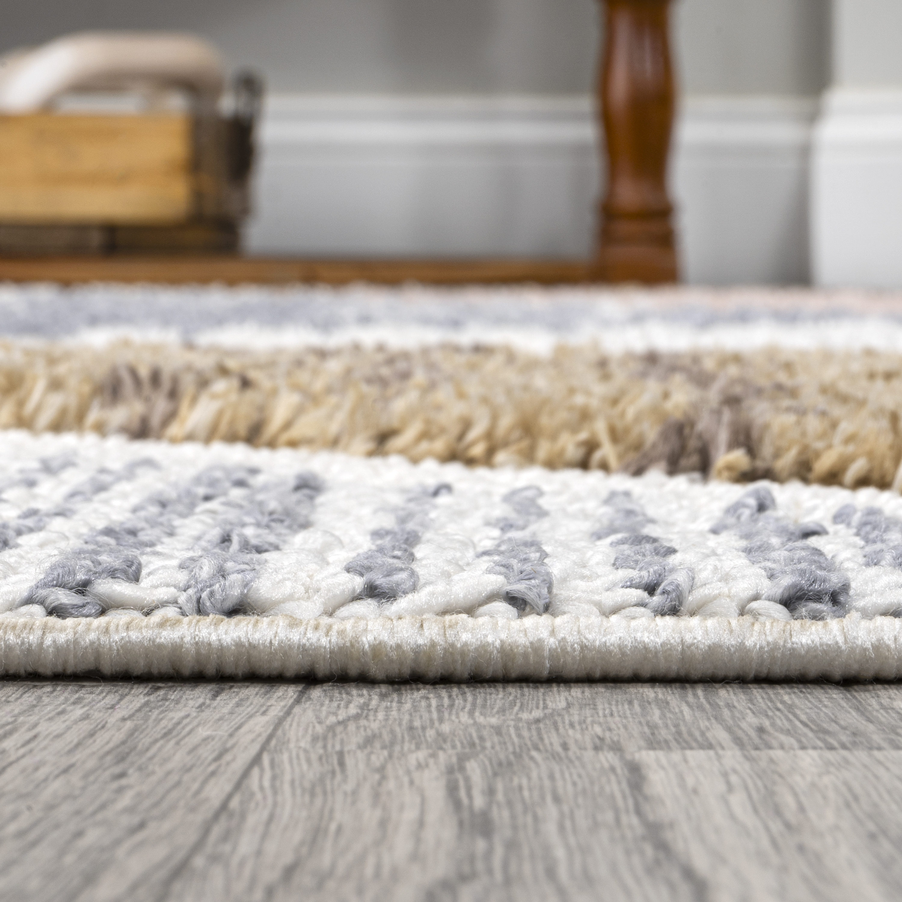 Ivory Geometric Synthetic Flat Woven Reversible Area Rug