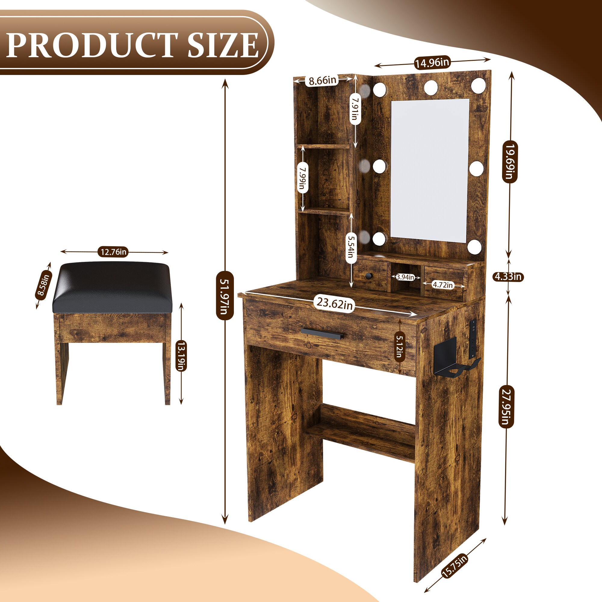 Homy Casa TRIE-BR Bedroom-Vanities - View #3