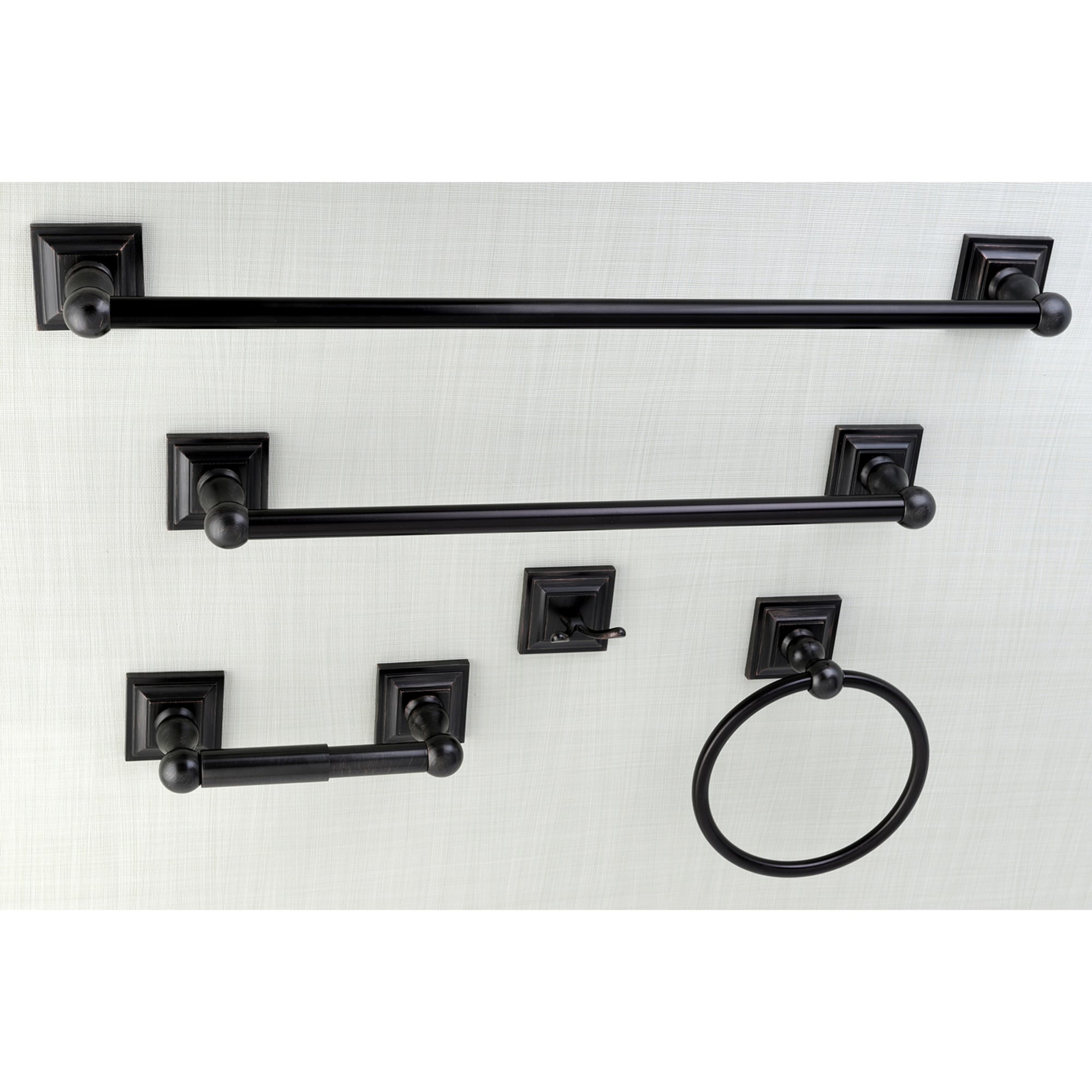 Kingston Brass WLBAHK32124785 5 -Piece Serano Oil Rubbed Bronze Decorative Bathroom Hardware Set Towel Bar, Toilet Paper Holder, Towel Ring ,Robe Hook Included