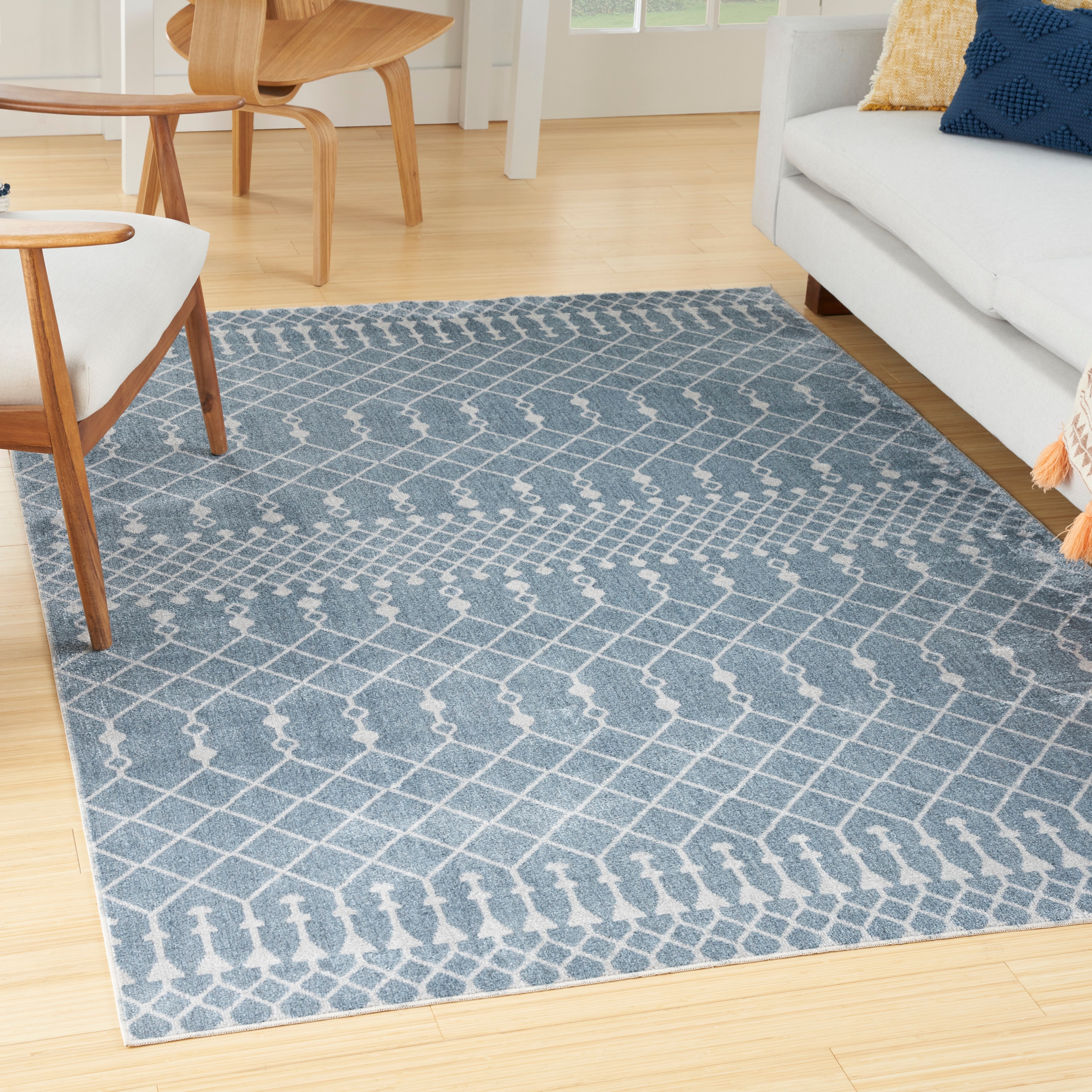 Nourison 099446123404 Astra Machine Washable 7 x 9 (ft) Loomed Polyester Blue Rectangular Indoor Tribal Bohemian/Eclectic Machine washable Area rug