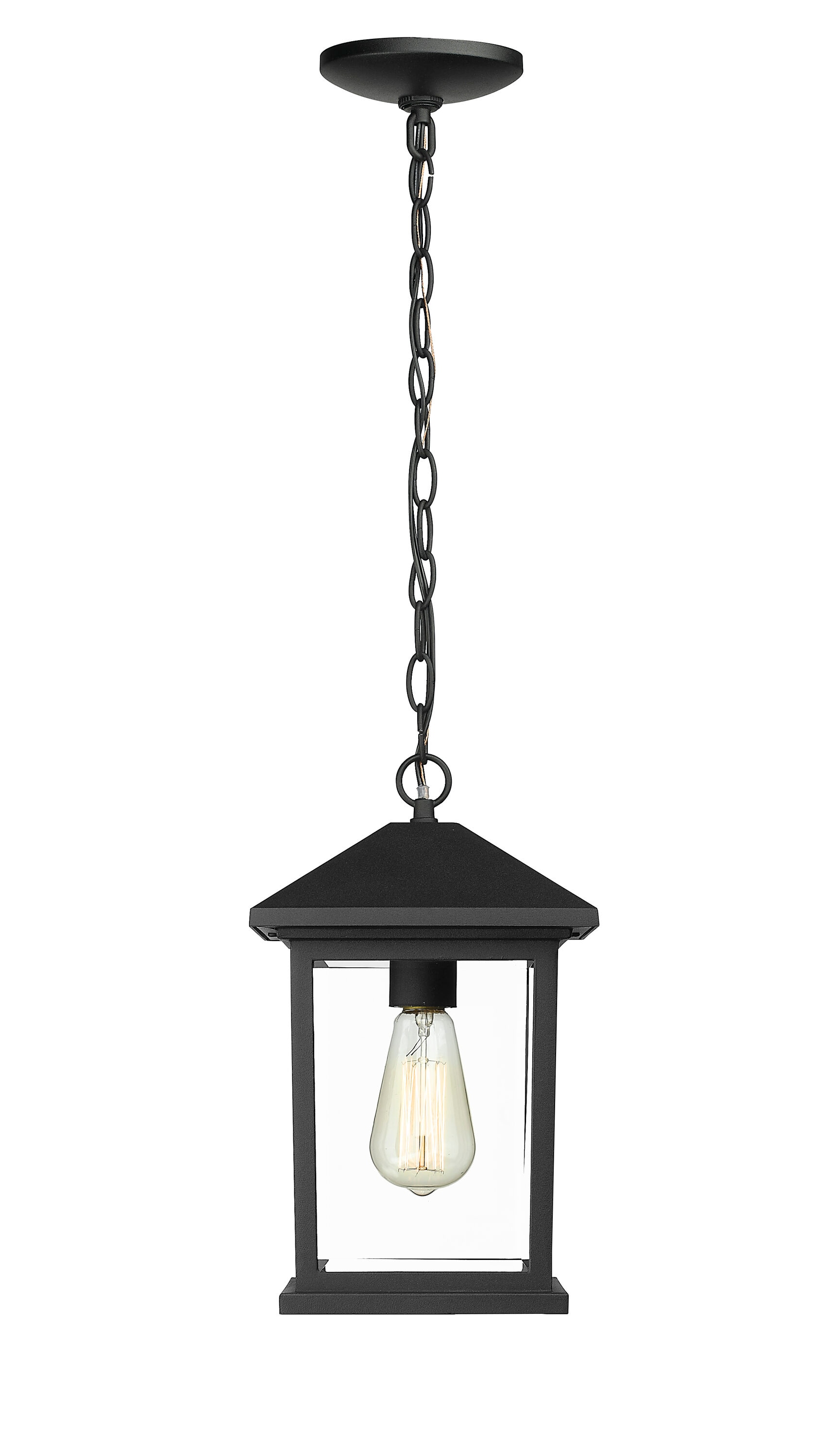 Z-Lite Portland Black Traditional Beveled Glass Lantern Medium Outdoor ...