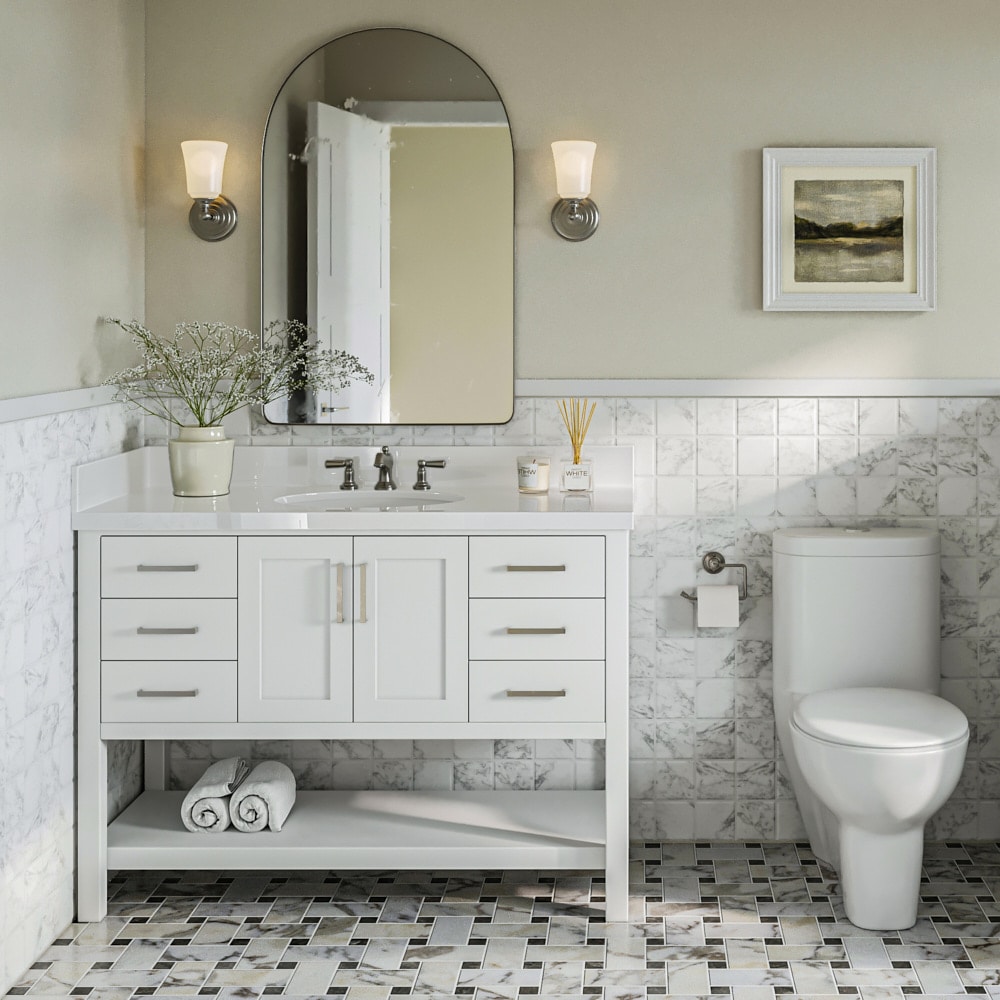 ARIEL S049SWQOVOWHT Magnolia 49-in White Undermount Single sink Bathroom Vanity with Pure White Quartz Quartz Top