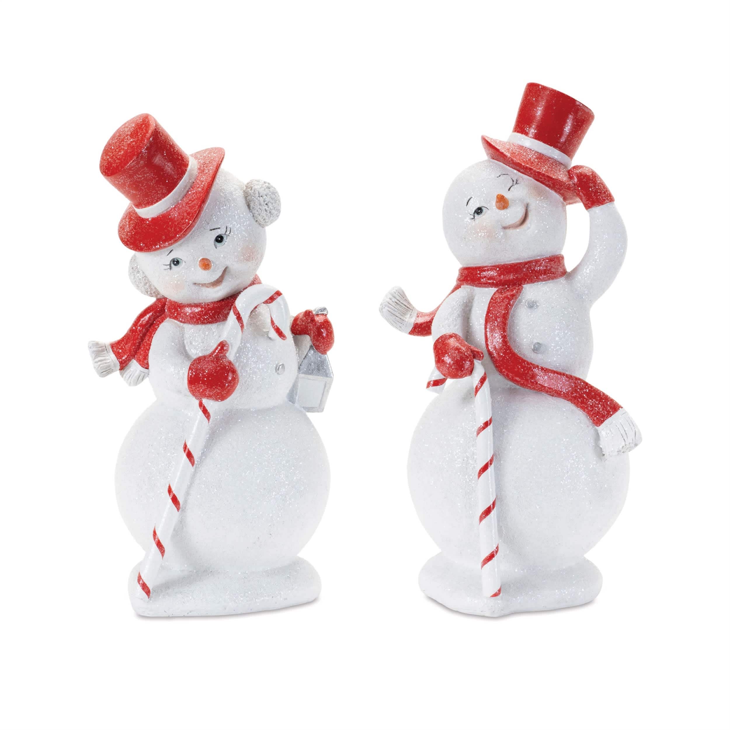 Melrose International 94430DS Snowman with Candy Cane Figurines (Set of 2
