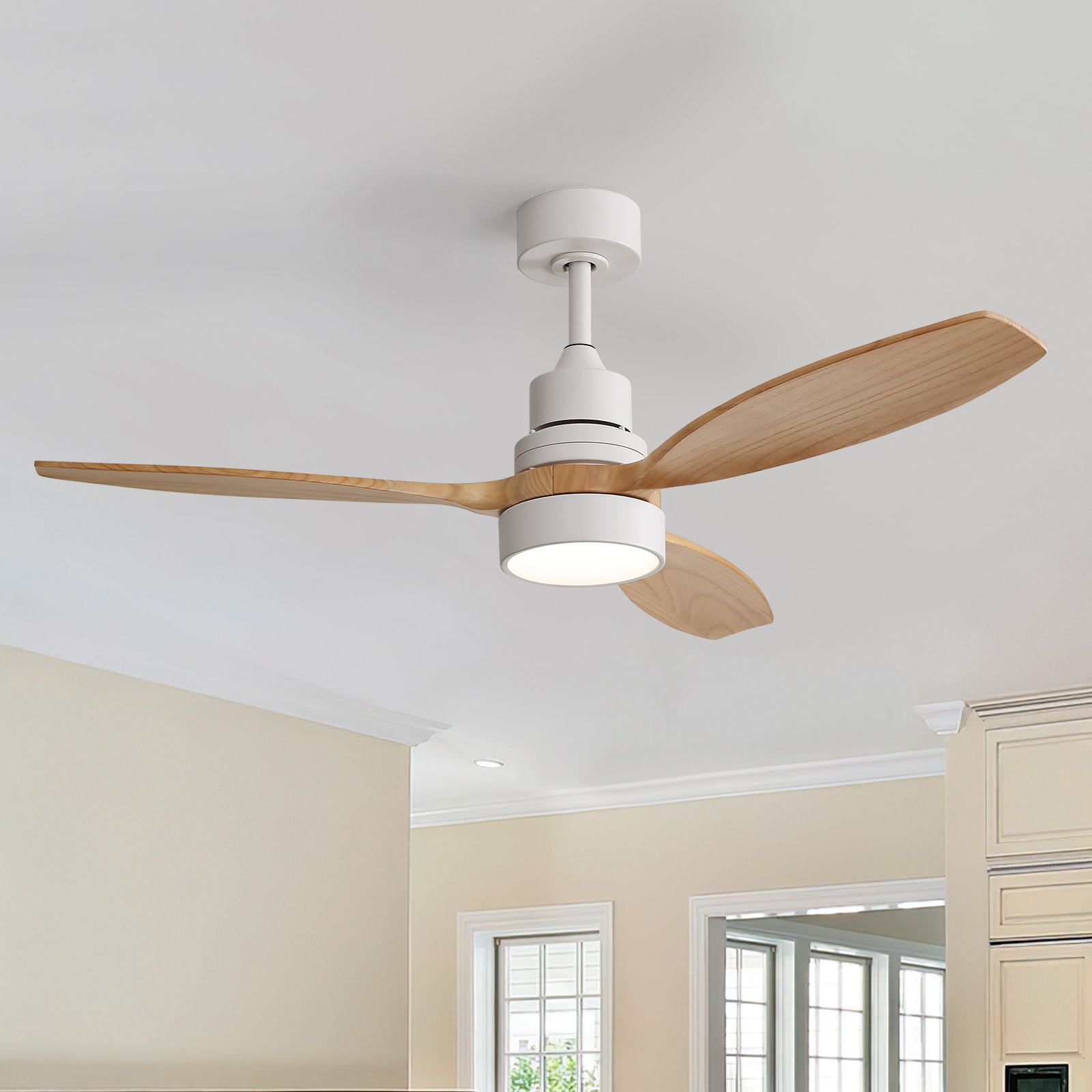 Sofucor LS-52K076-WH-YM-60 Nicola 52-in Color-Changing Integrated LED Yellow with Yellow Blades Propeller Ceiling Fan With Light and Remote ( 3 -Blade )