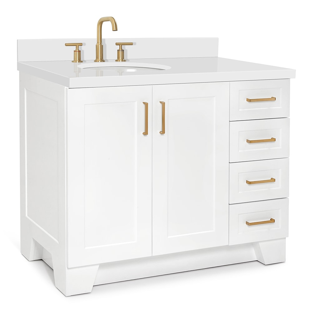 White Wood Freestanding Single Sink Bathroom Vanity with Quartz Top