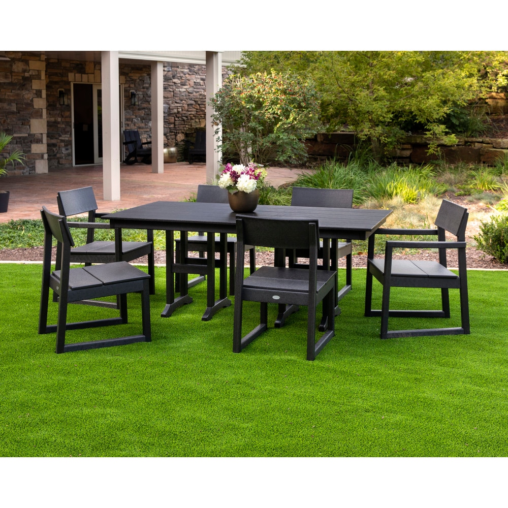 Black 74" Outdoor Farmhouse Dining Table with Plank Top