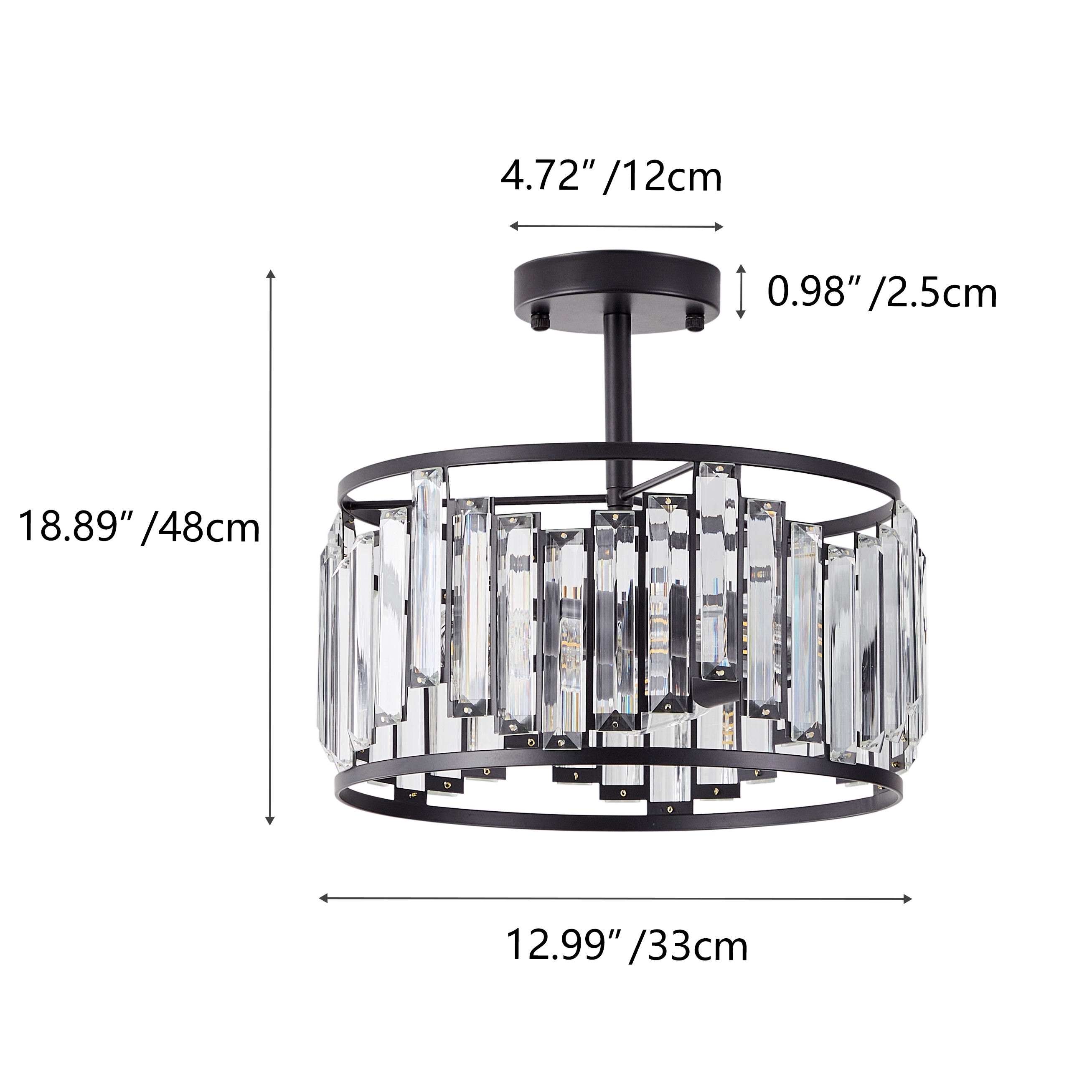 Aiwen 13 In. Modern 3-light Black Semi-flush Mount Ceiling Hanging 