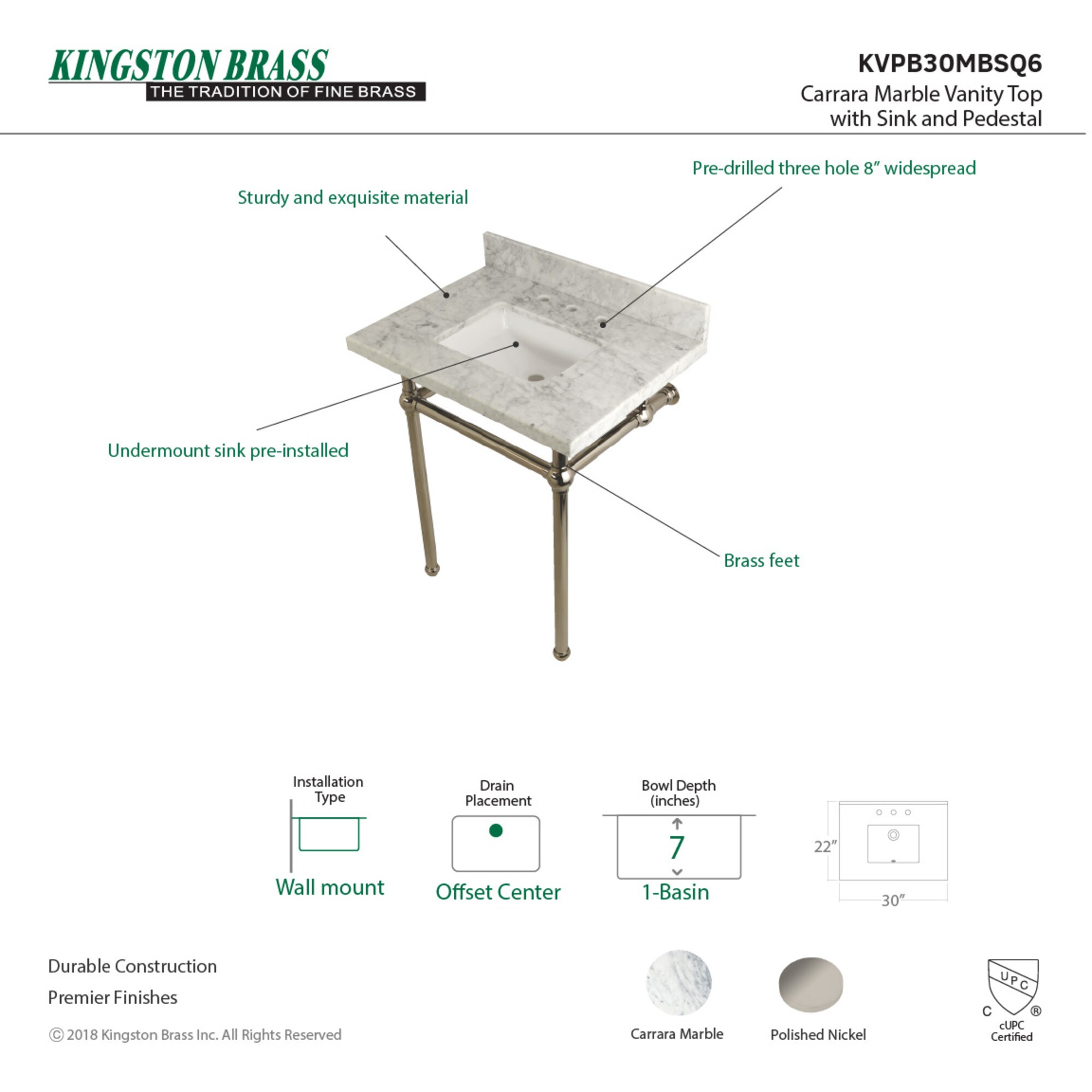 Kingston Brass WLKVPB30MBSQ6 Bath-Sink - View #3