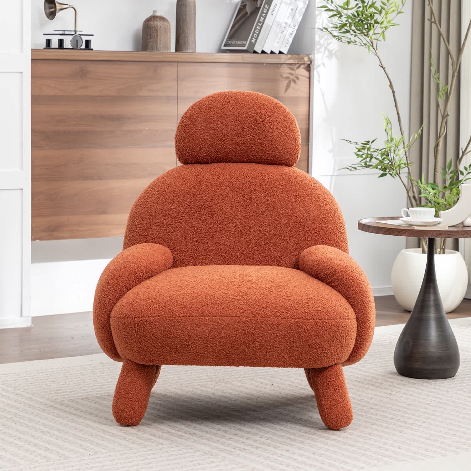 SEYNAR Modern Faux Sherpa Upolstered High Back Armless Accent Chair one_size in Orange | FJ832-ORANGE