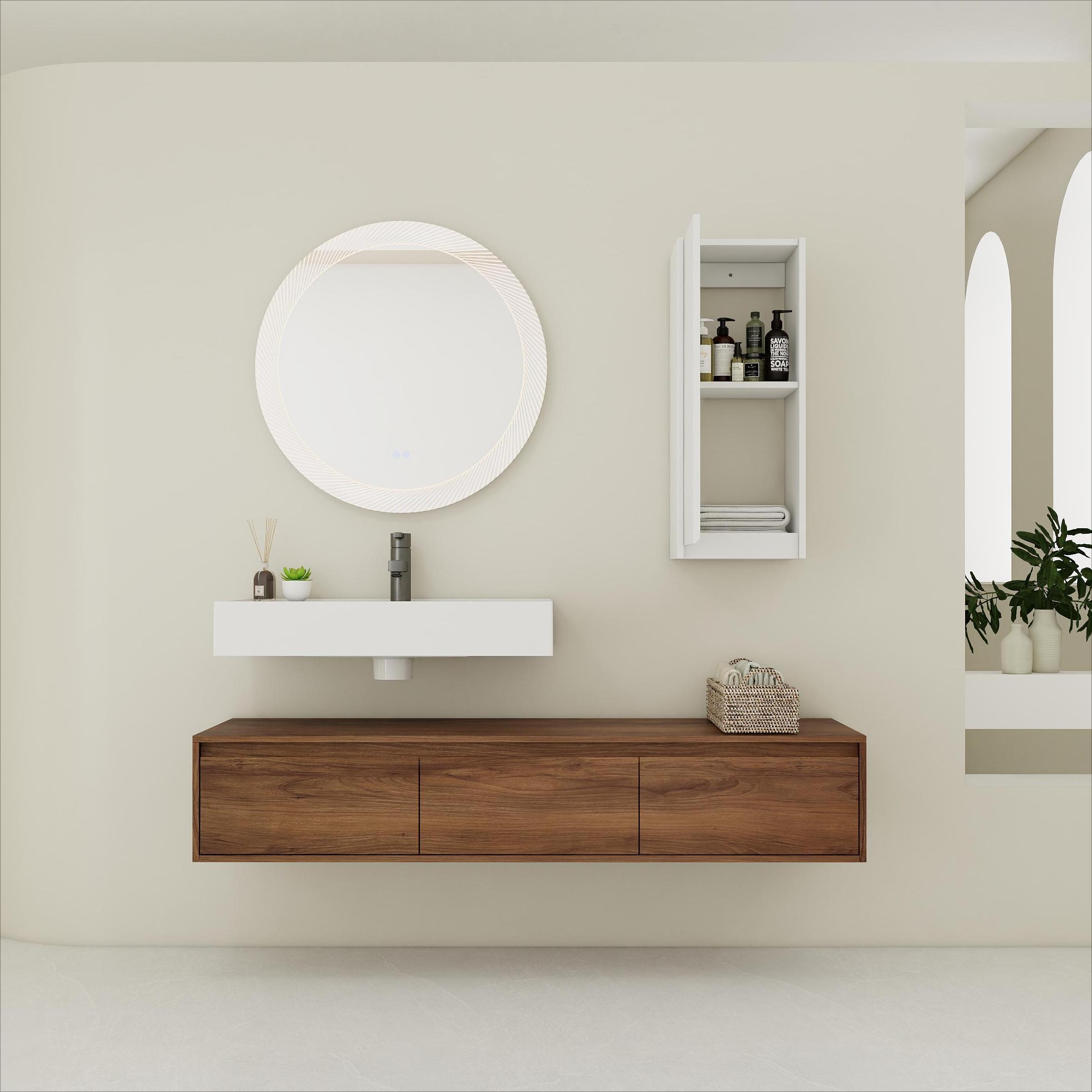 Tatayosi JL-99S00284 60 inches Wall-Mounted Bathroom Vanity with Resin Sink and Side Cabinet 3-Soft Close Drawer Float Mounting Design