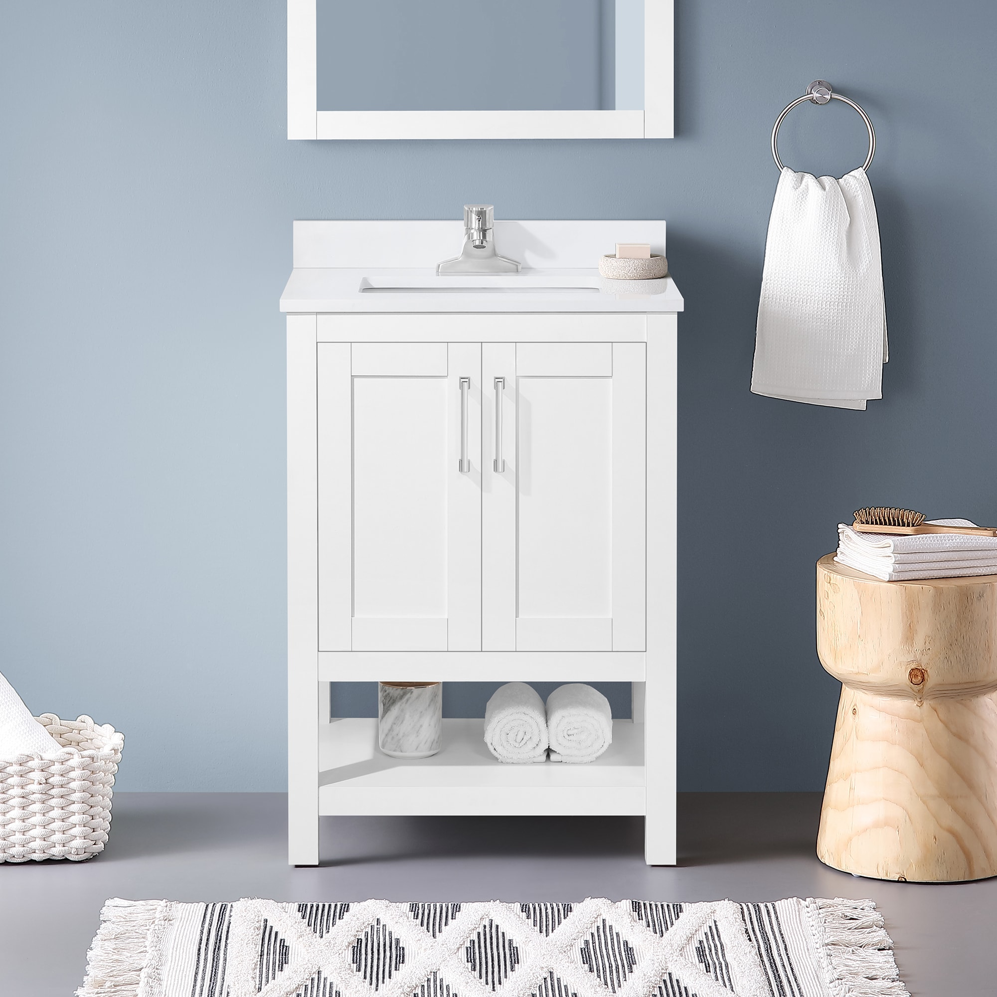 Albury 24-in White Undermount Single sink Bathroom Vanity with White Engineered marble Top | - OVE Decors 15VVAR-ALBU24-007
