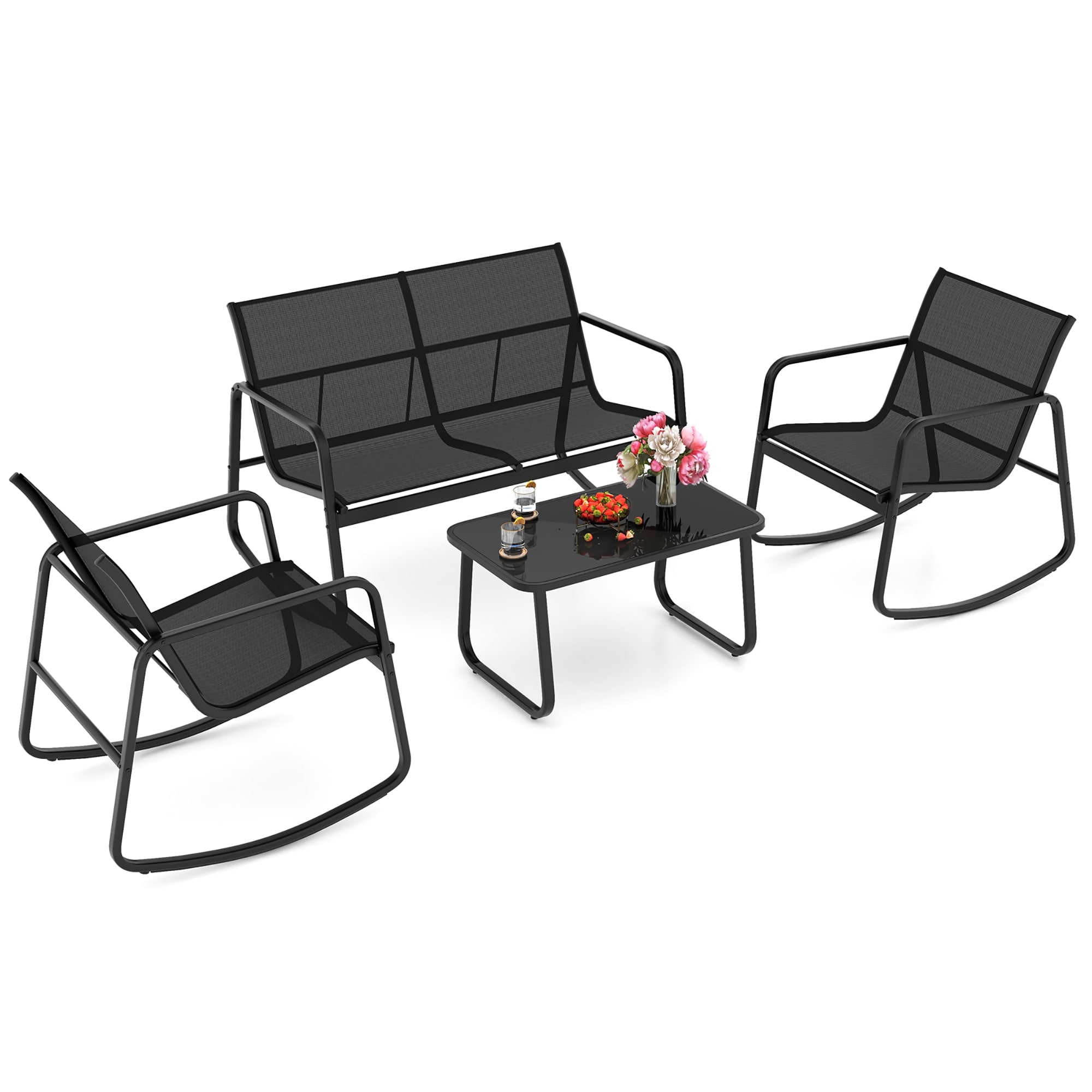 Costway HCST00703 4 -Piece Patio Conversation Set with Black