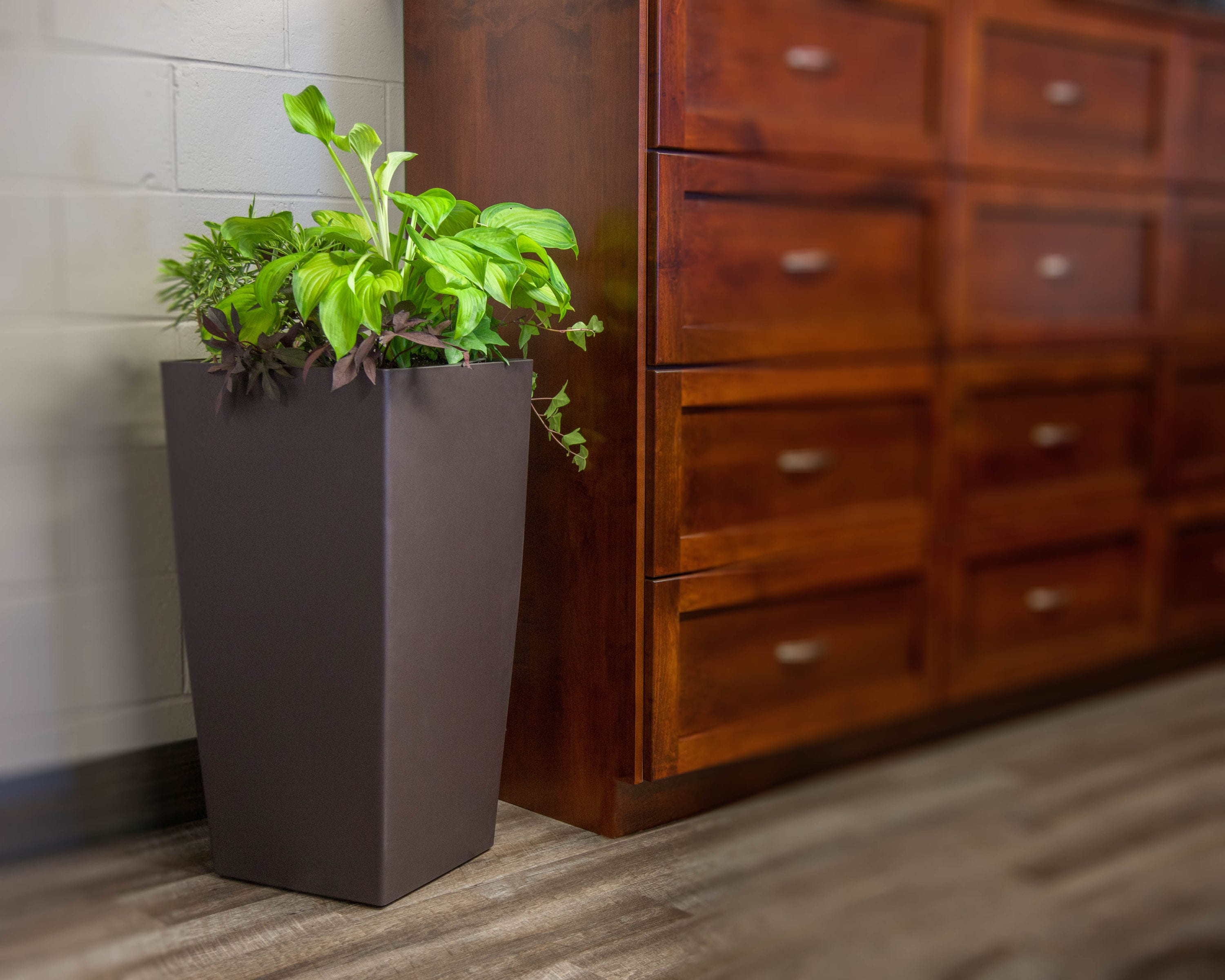 Matte Mocha 22-Inch Square Self-Watering Resin Planter