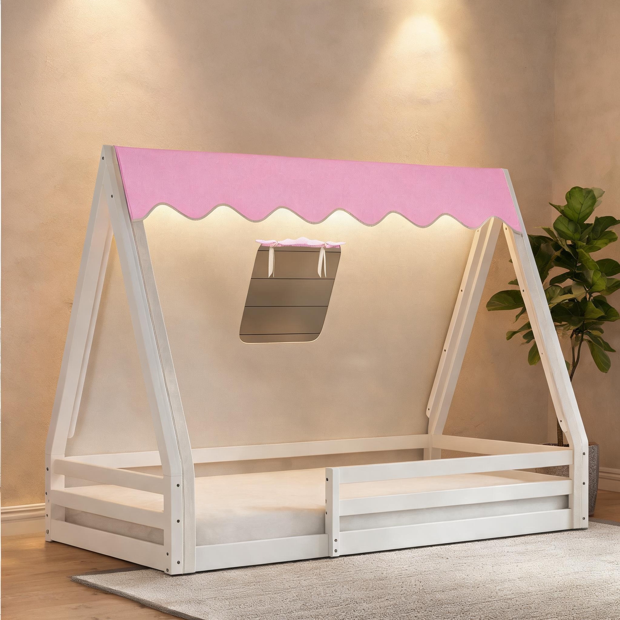 SunJet Twin Floor Bed with Teepee Tent WhiteToned Wood Montessori — free download