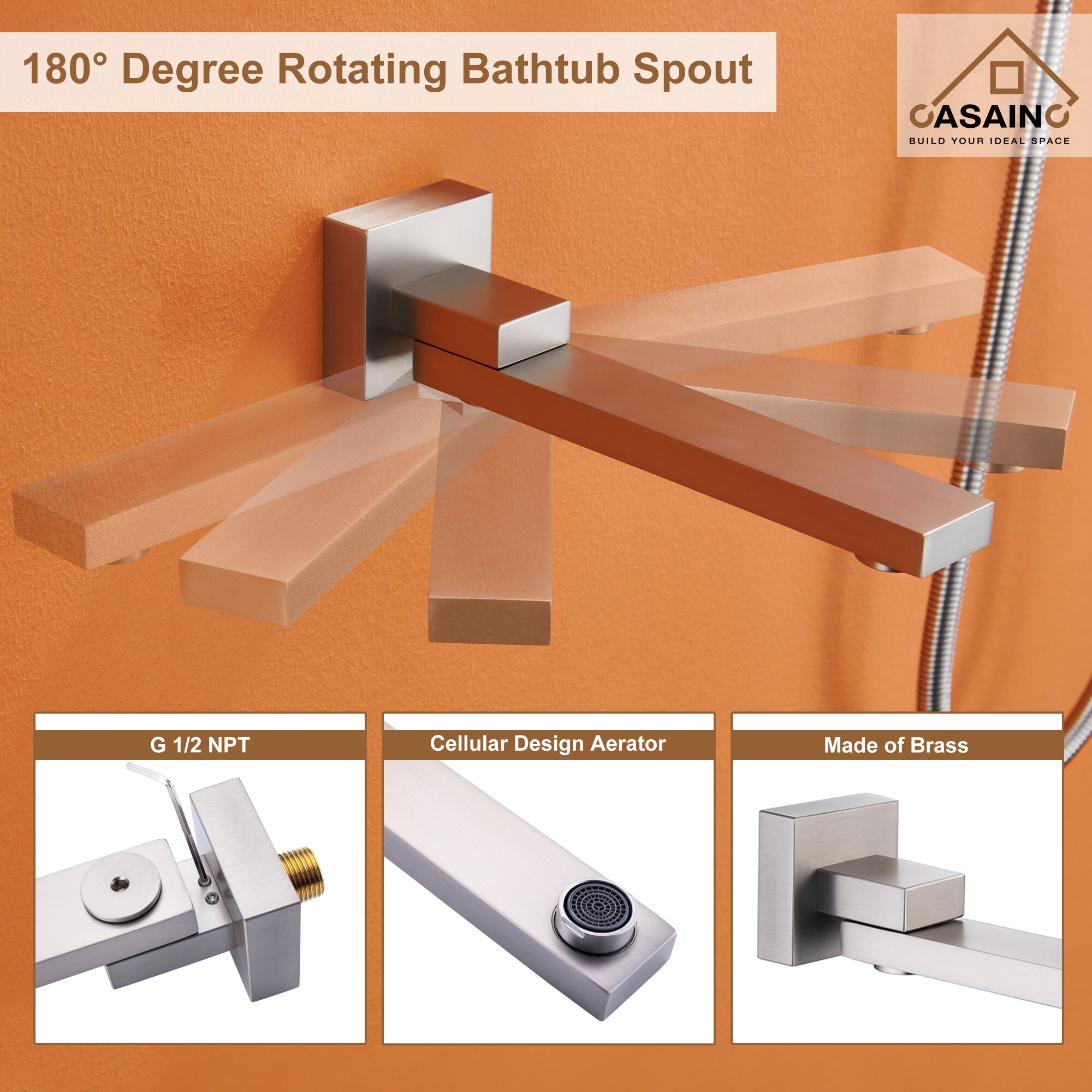 Brushed Nickel Ceiling Mounted Rain Shower System with Handheld