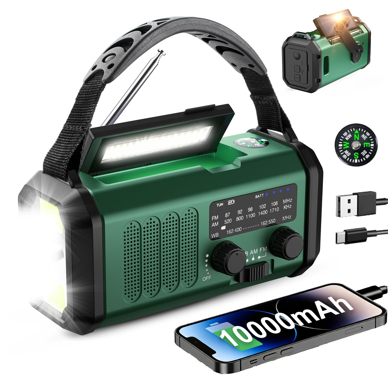 DYRCJ  Hand Crank Emergency Weather Radio with AM FM NOAA Solar Charging Flashlight Reading Light SOS Alarm and Compass for Outdoor and Indoor